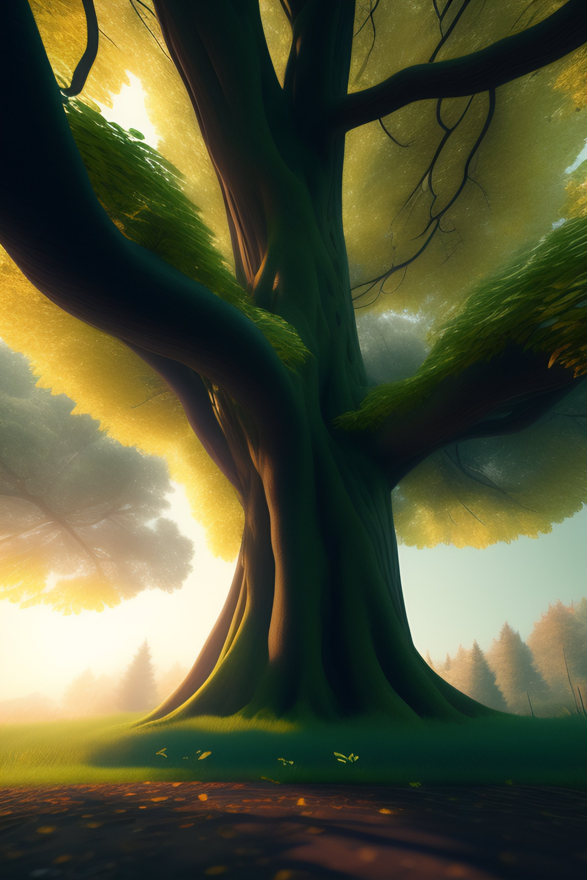 Lexica - A beech tree, foliage, plant filaments, humanoid shape, full ...