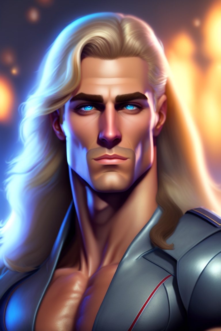 Lexica - Blond man, long hair muscular, blue eyes, uniform