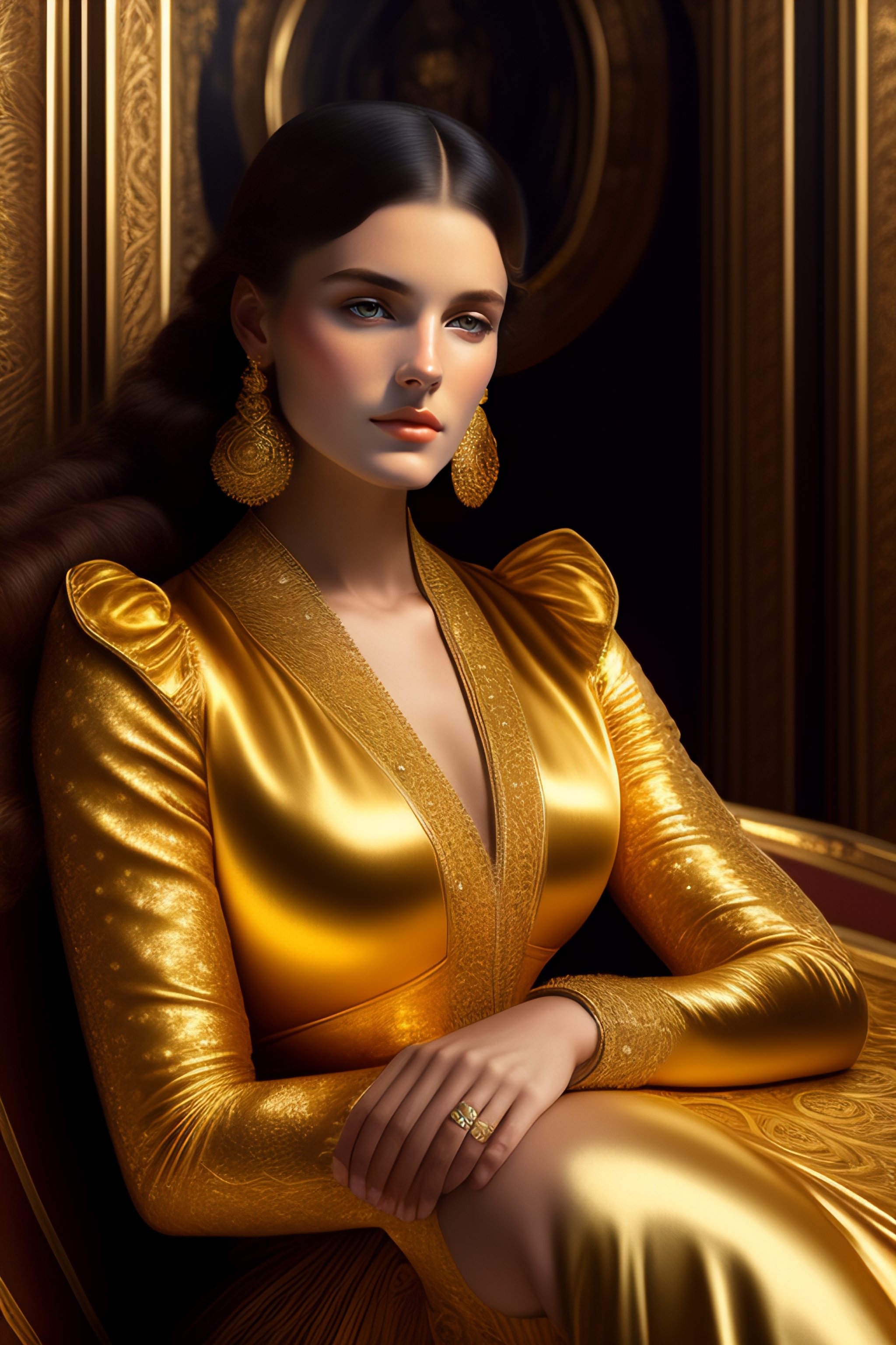 Lexica - 20 year old woman in lavish golden robe laying on an antique ...