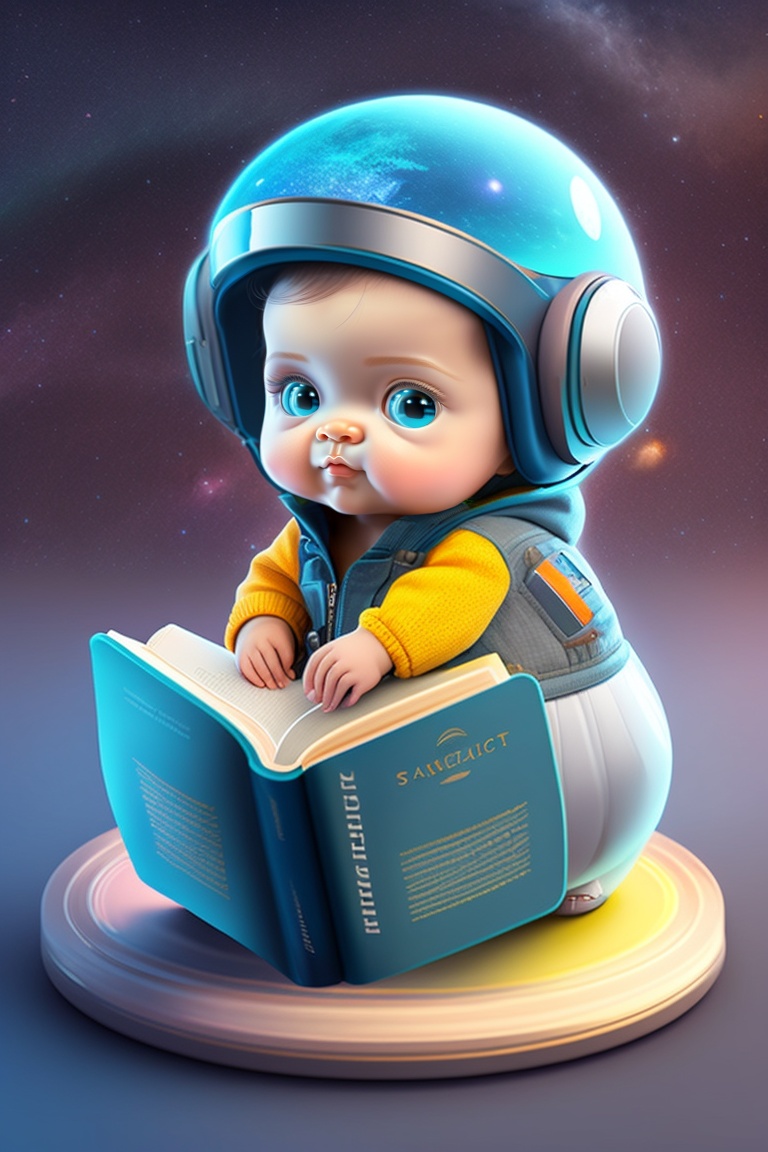 Lexica - Baby artificial intelligence, reading a book, sitting on a planet