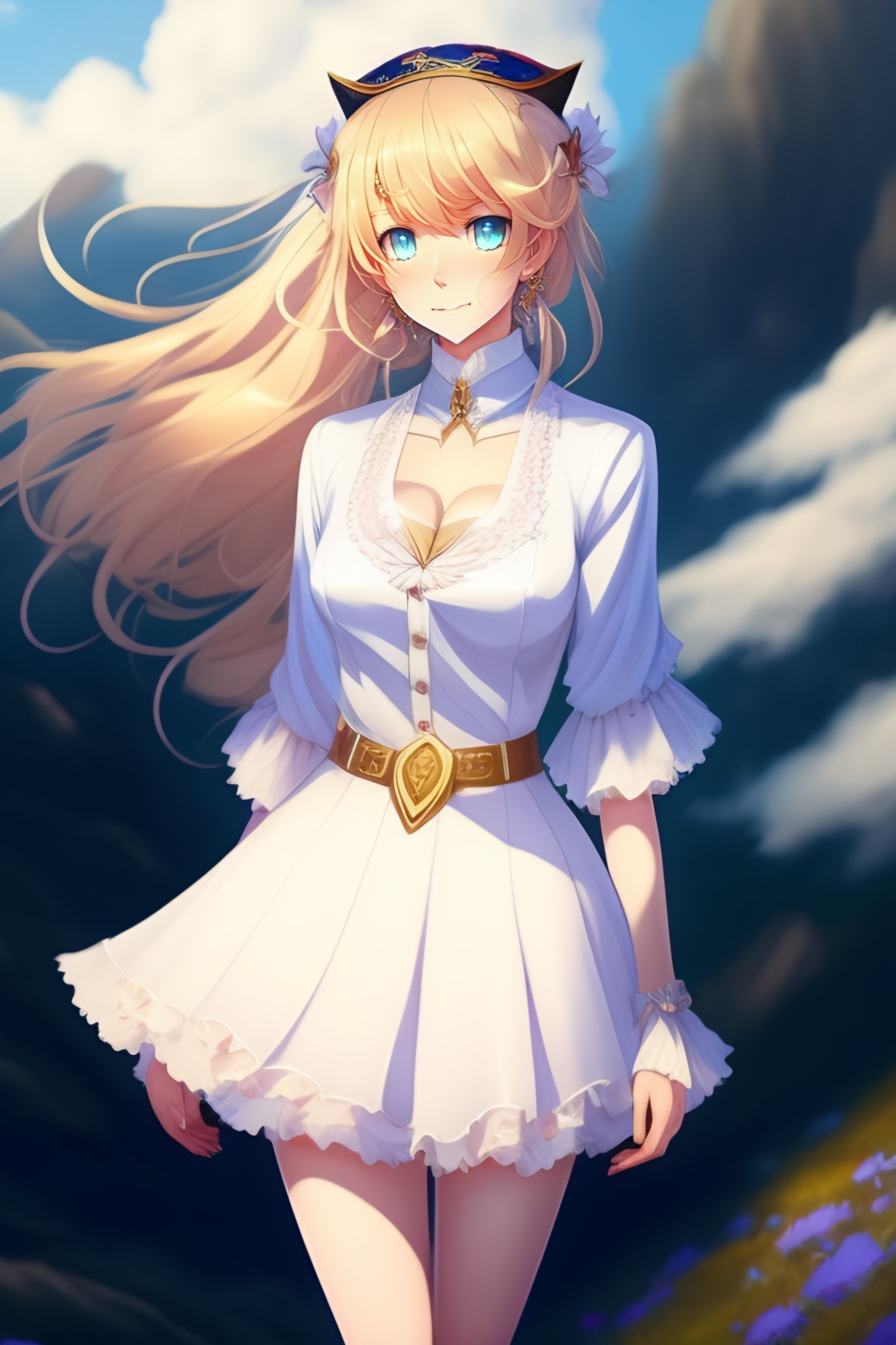 Lexica Fgo Anime Girl Blond Long Hair Blue Eyes And A Pretty Smile First Of All A Skirt