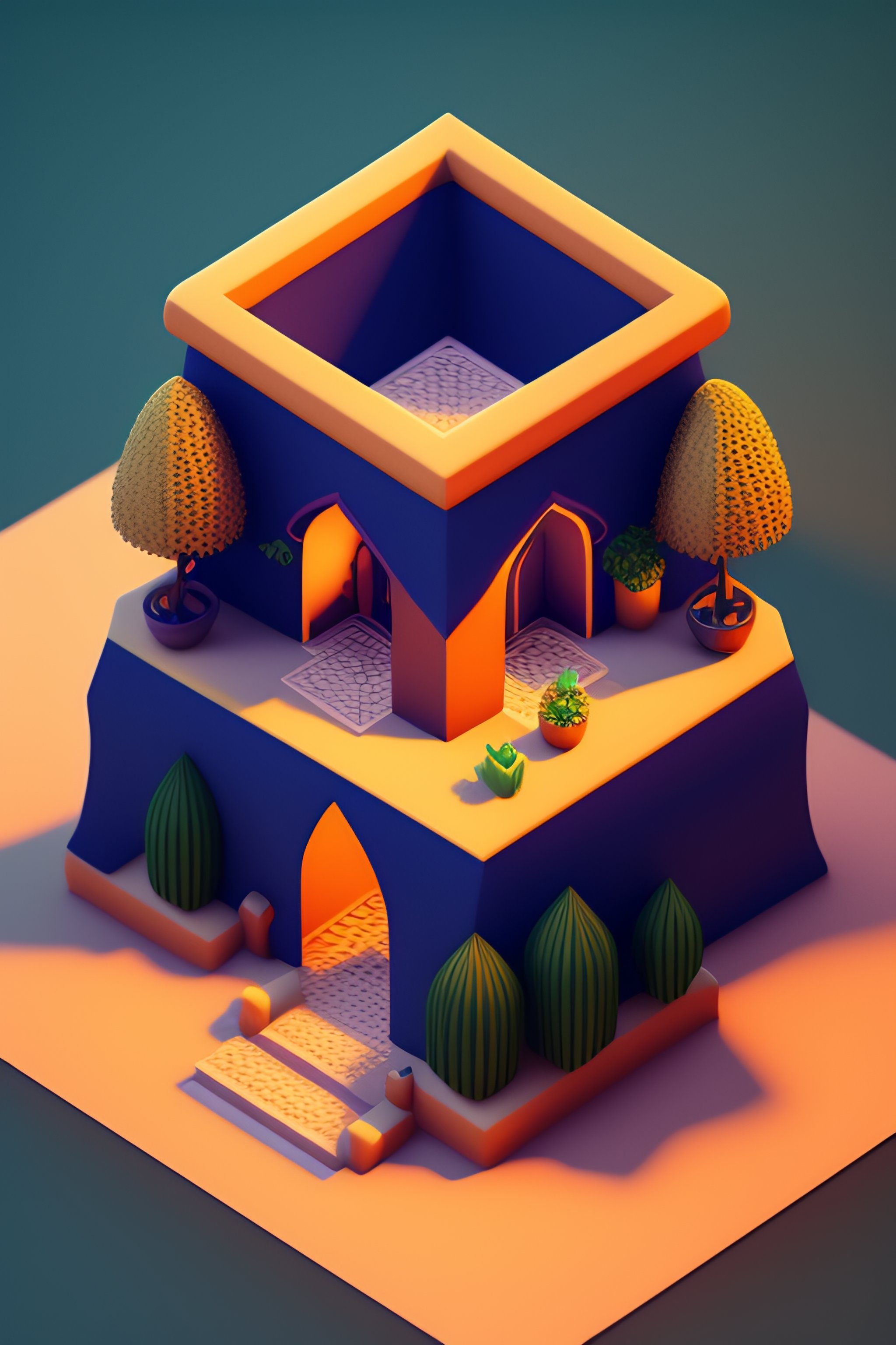 Lexica - A low poly isometric render of a kerala village in the style ...