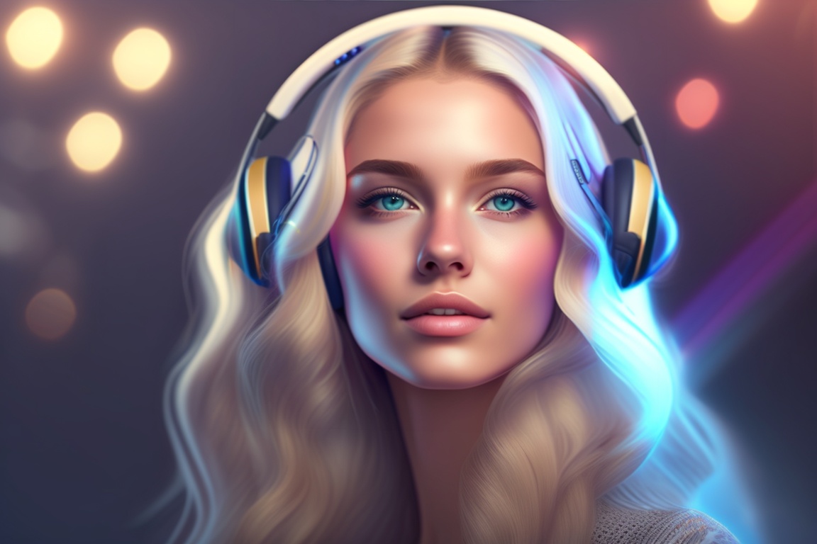Lexica - Beautiful girl wearing headphones and listening to music, long ...