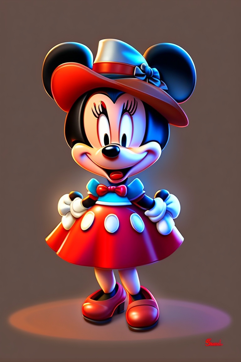 Lexica Minnie Mouse Wearing A Cowgirl Hat With A Red Bow Cute Cartoon Simple Art 5324