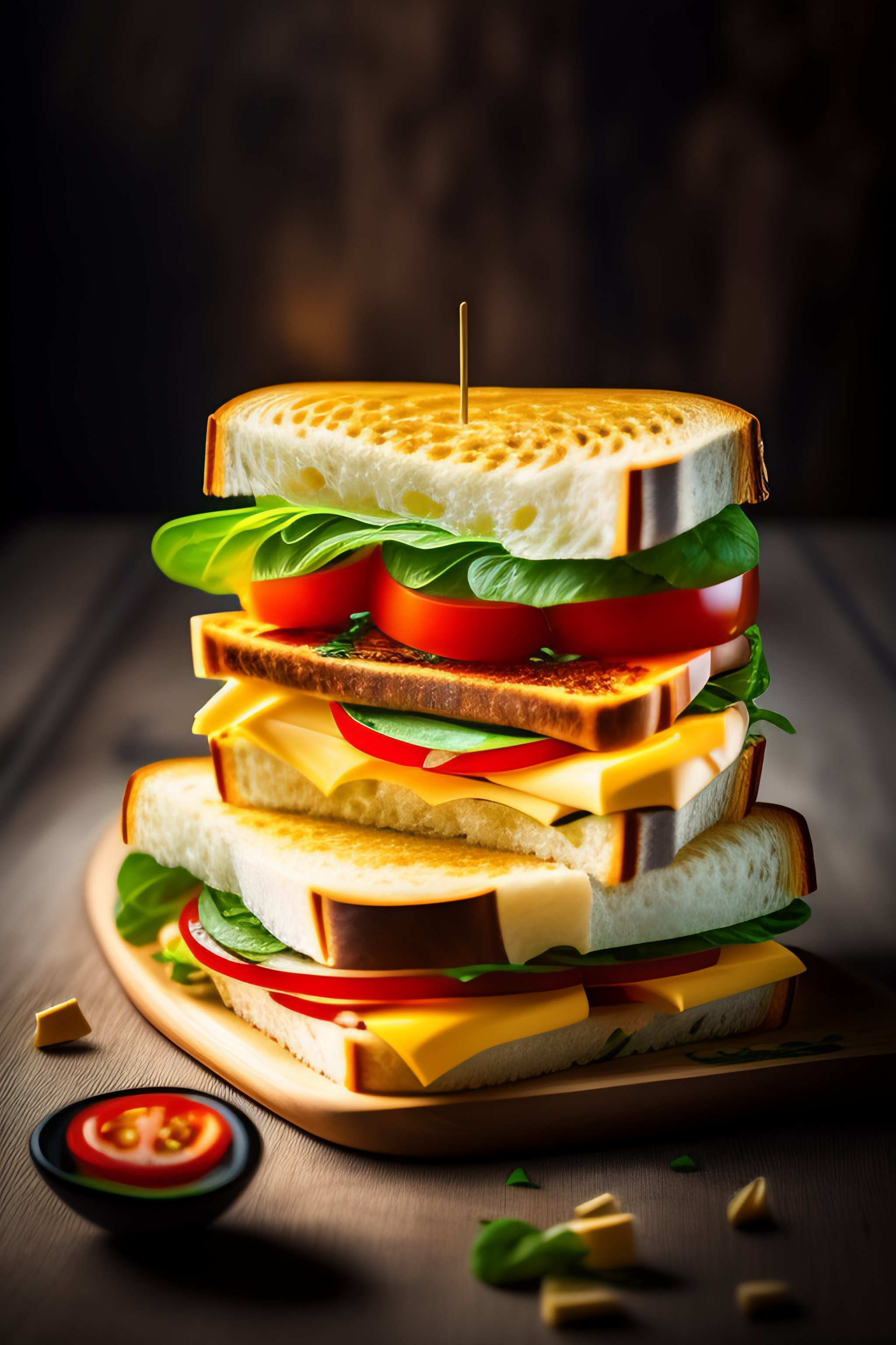 Lexica - Sandwich of led lights with tofu, tomato and cheddar, studio ...