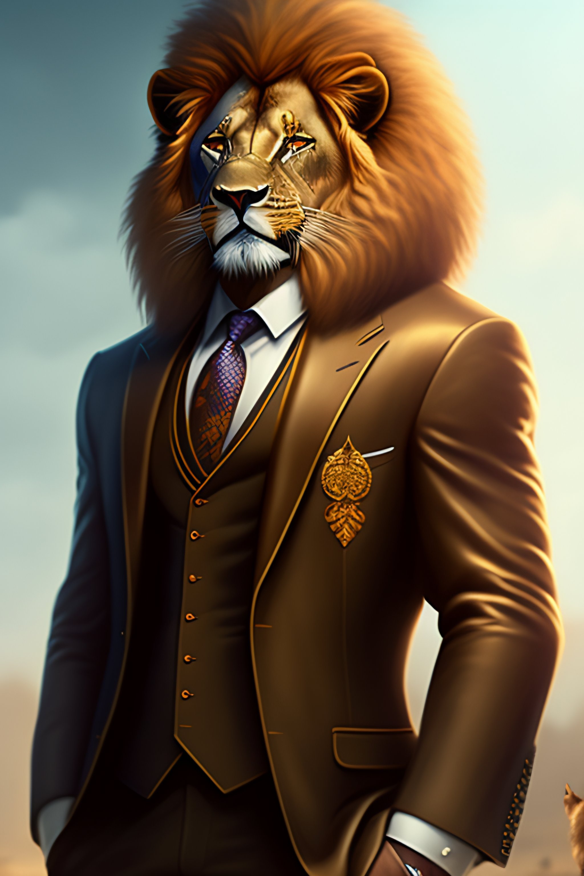 Lexica - Anthro furry humanoid lion, three piece suit, checking watch ...