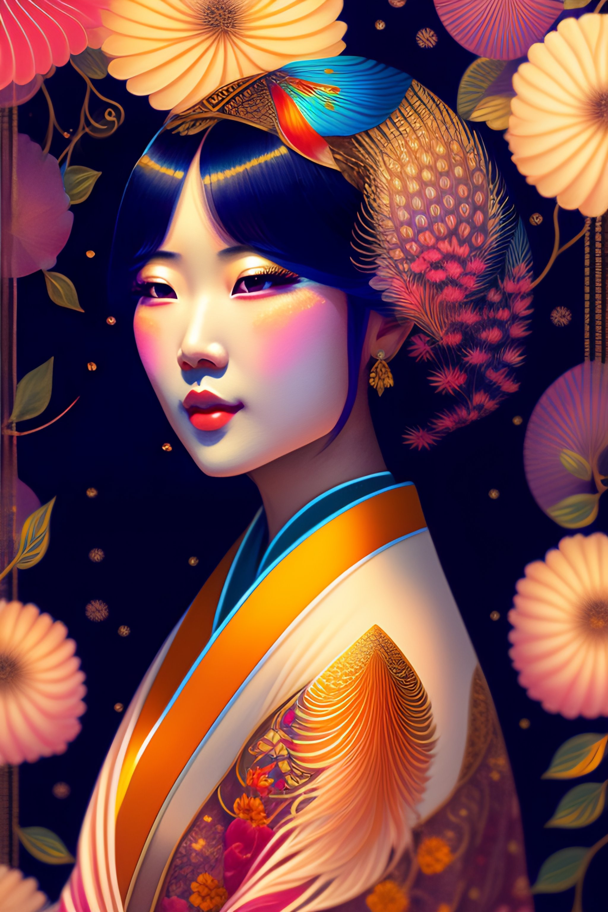 Lexica Detailed scene of a female japanese goddess wearing a