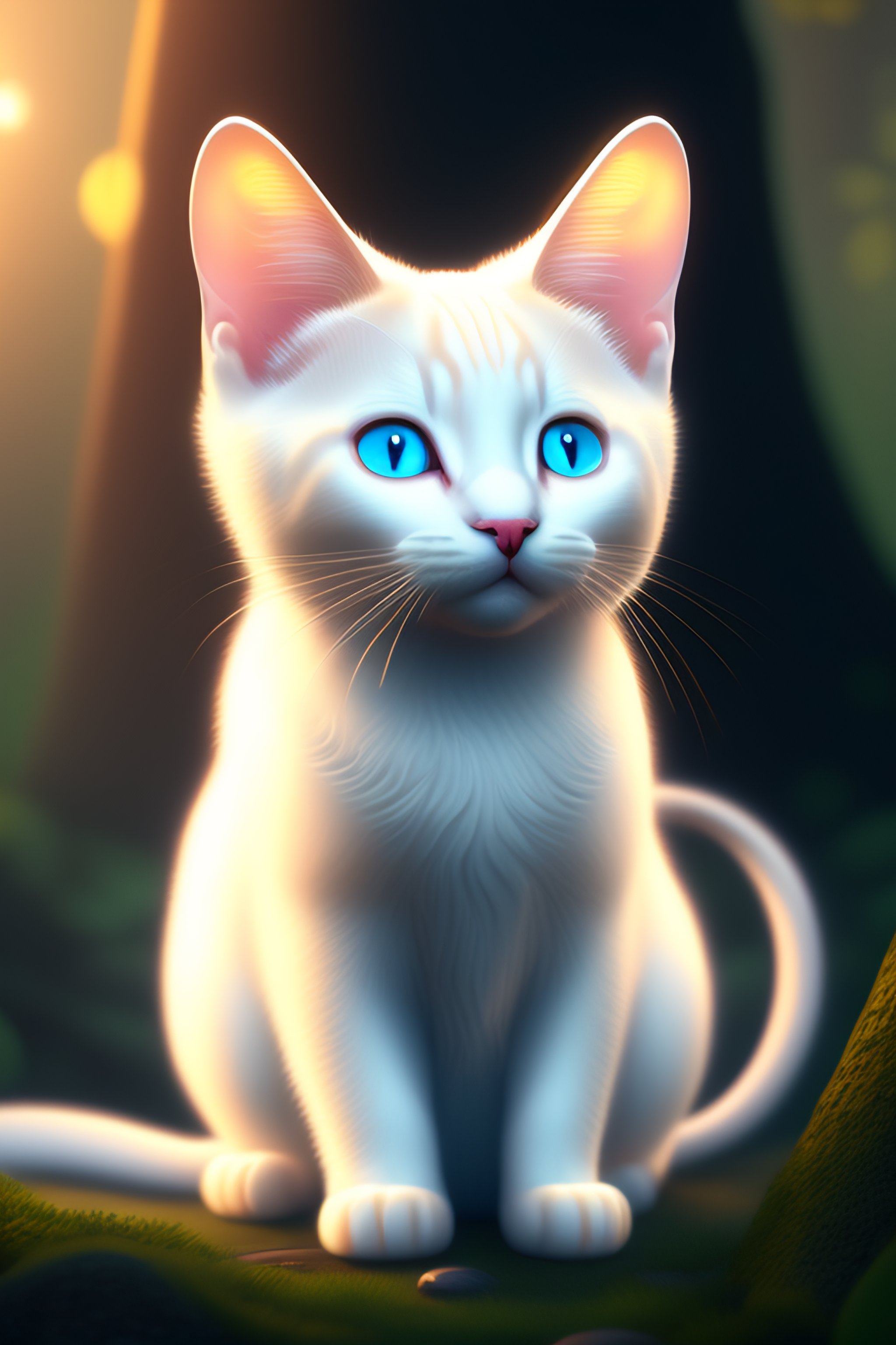 Lexica - A baby white cat with little mouse with low poly eye's ...