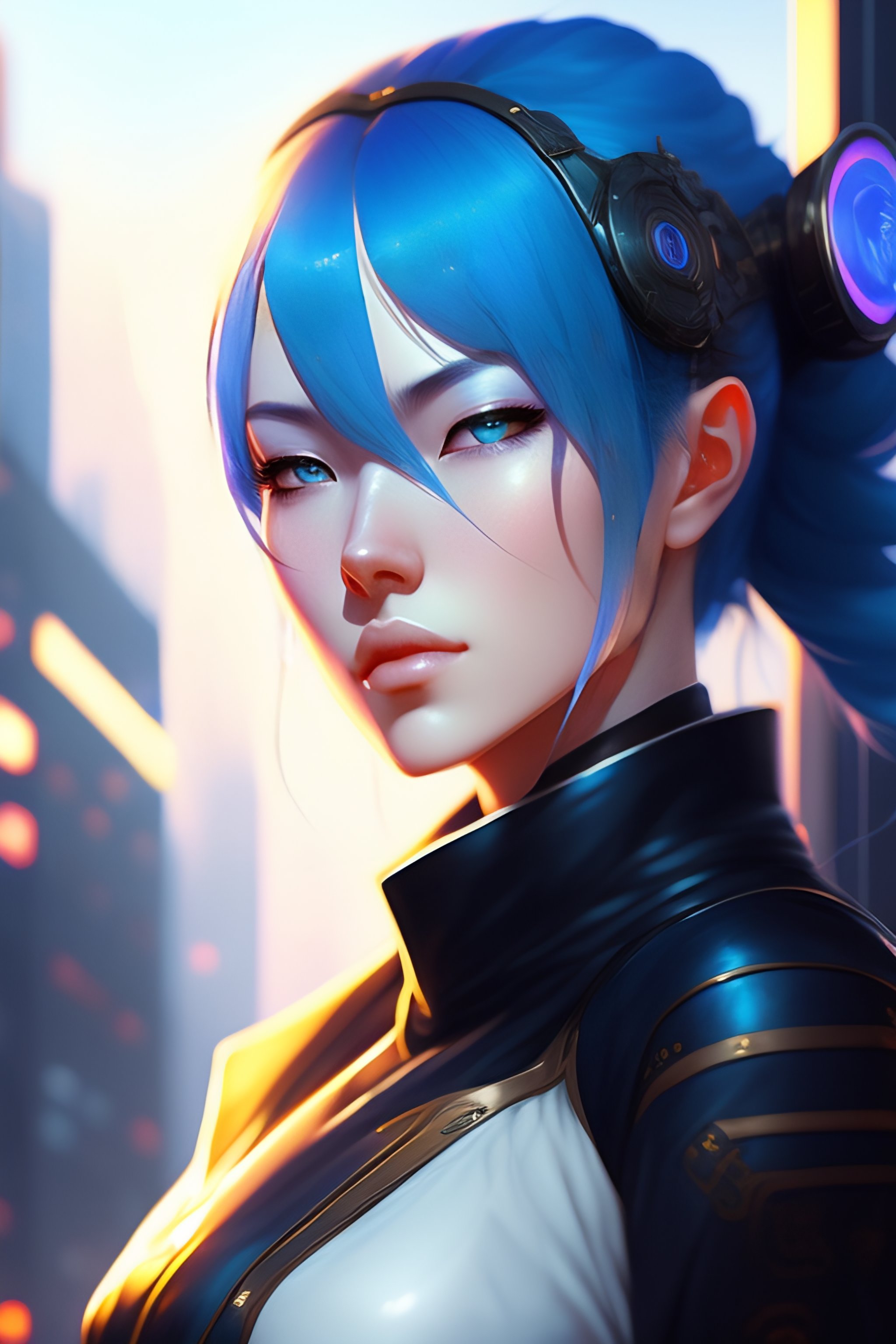Lexica - Blue hair woman, blue eyes, pale skin, white skin cyberpunk ...