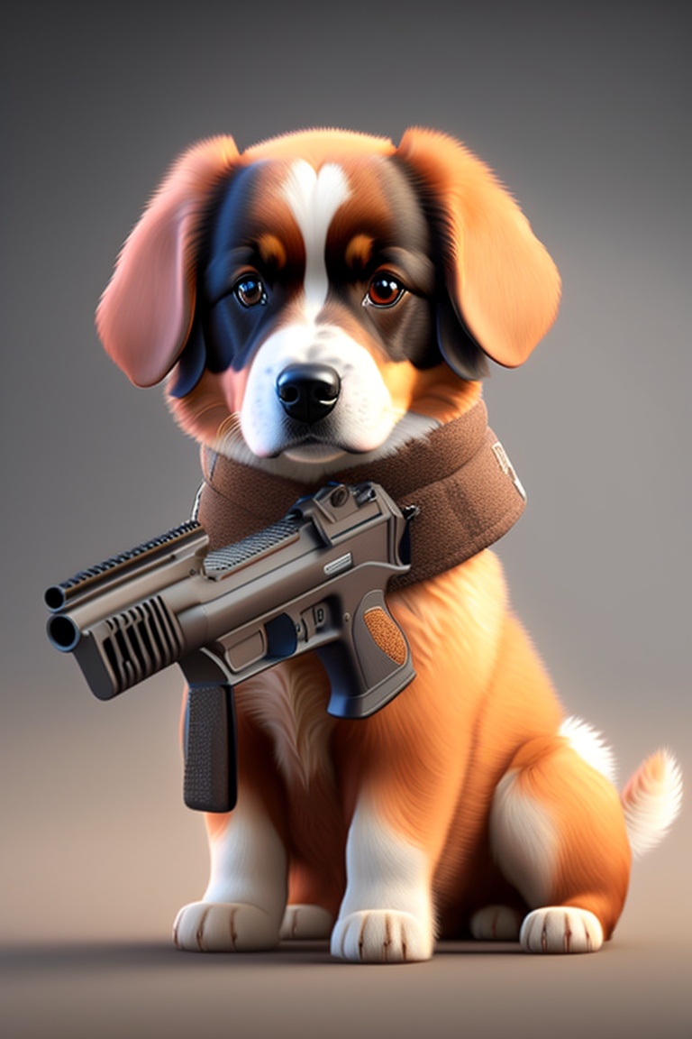 Lexica Plush dog holding gun, beautiful, 4k, hd, realistic, 3d render