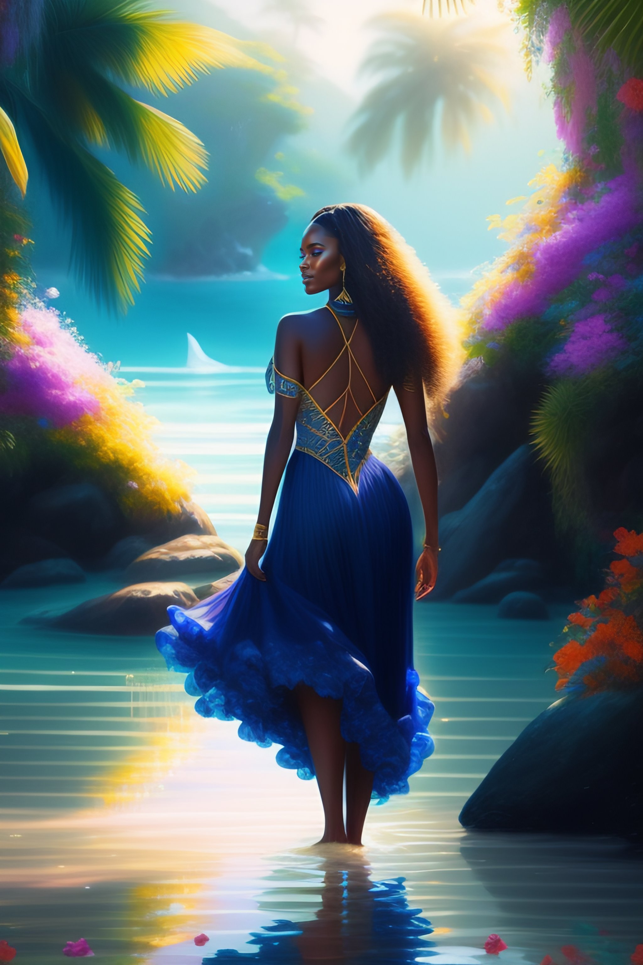 Lexica - Beautiful black princess wearing blue dress and gold