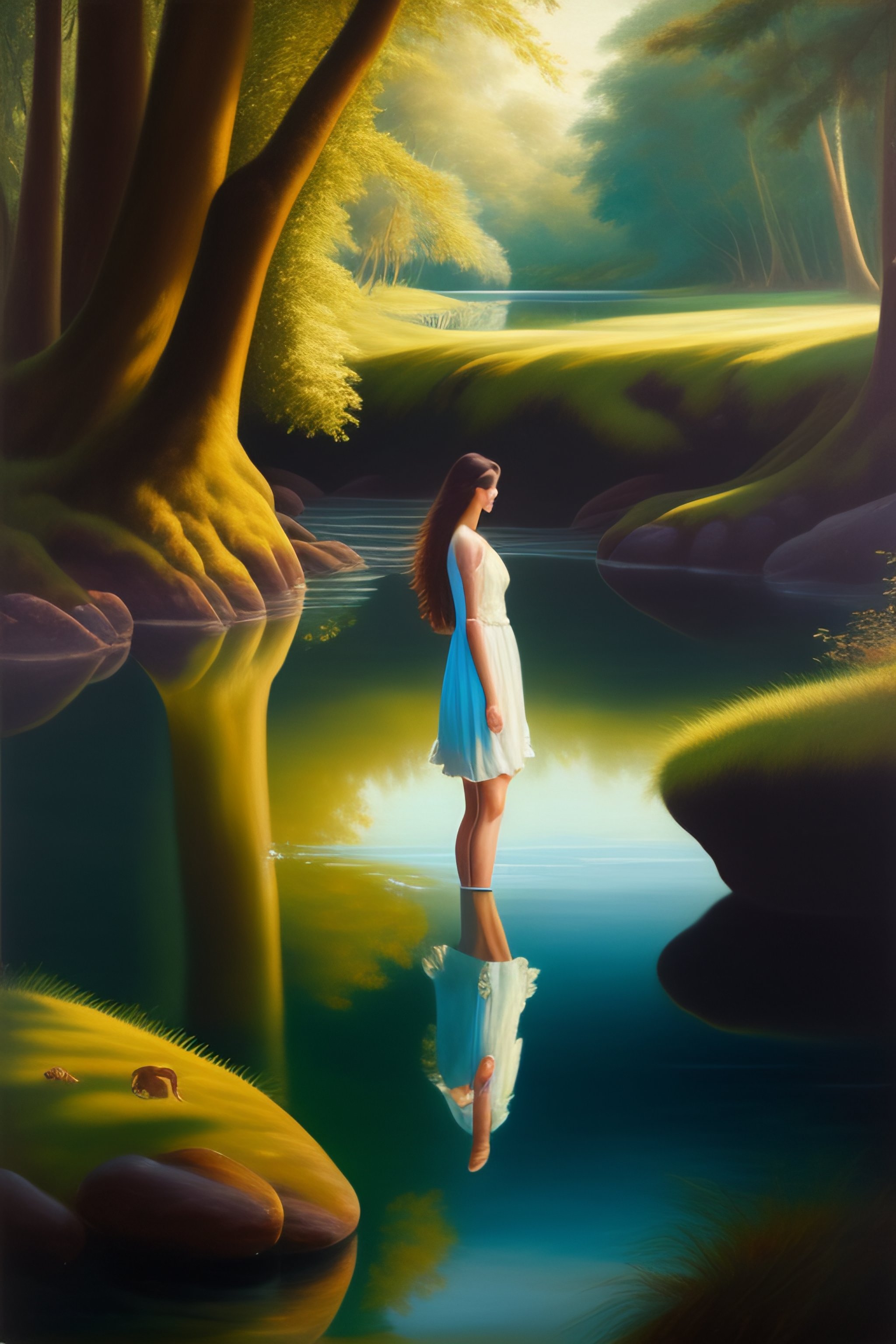 Lexica - A young woman in front full frame, with her feet in the water ...