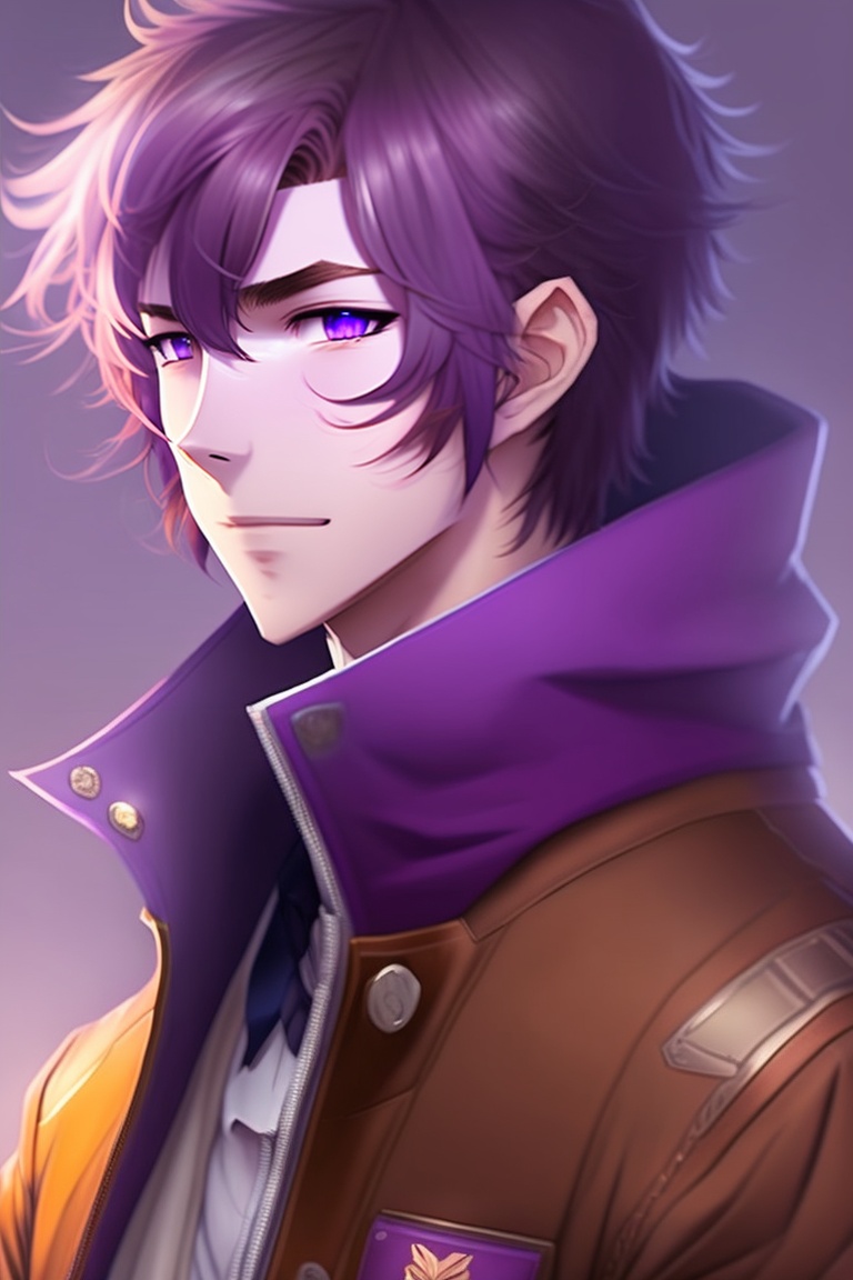 anime boy with purple hair and purple eyes
