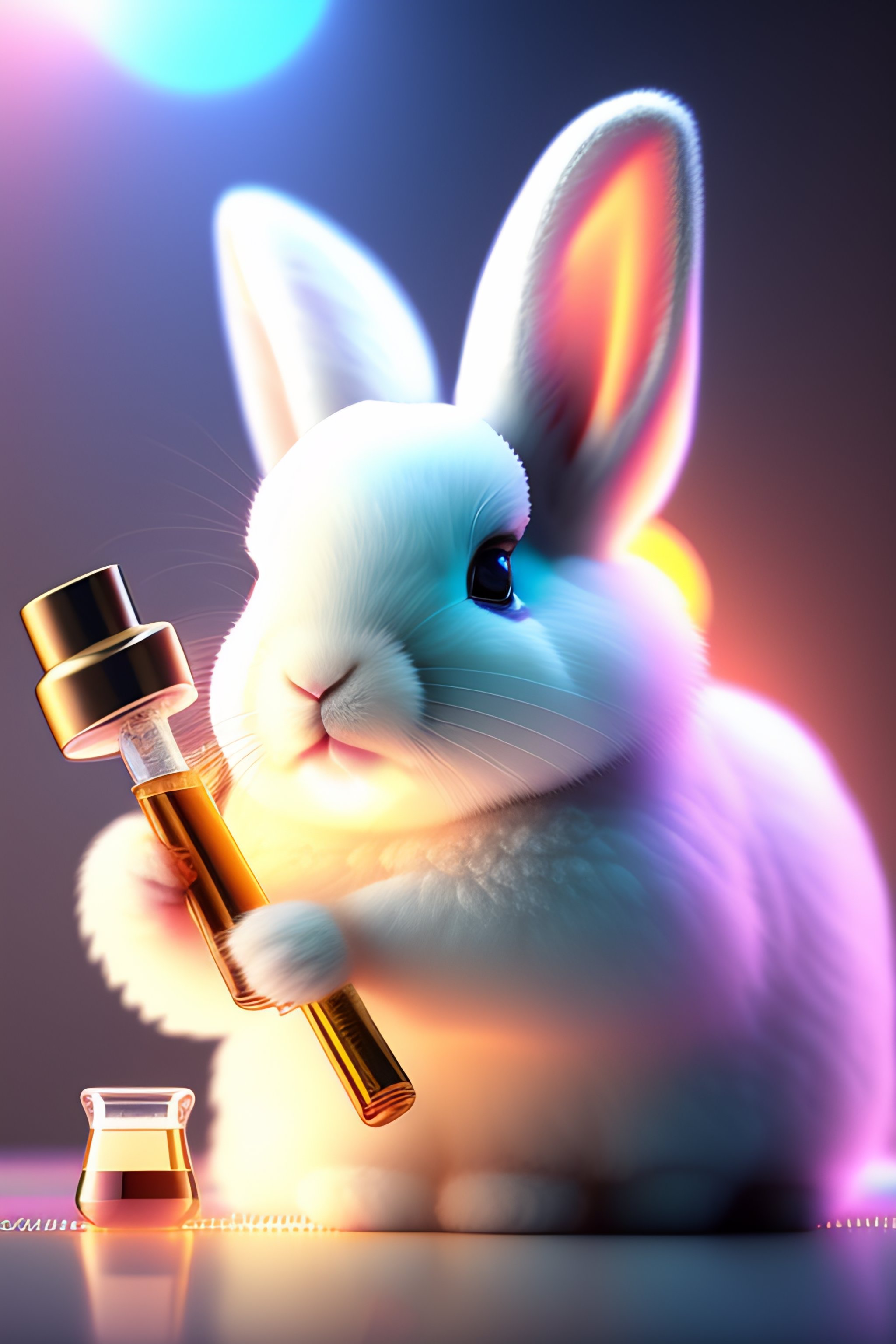 Lexica - A 3d render of a cute fuzzy pet rabbit dressed in a white lab ...