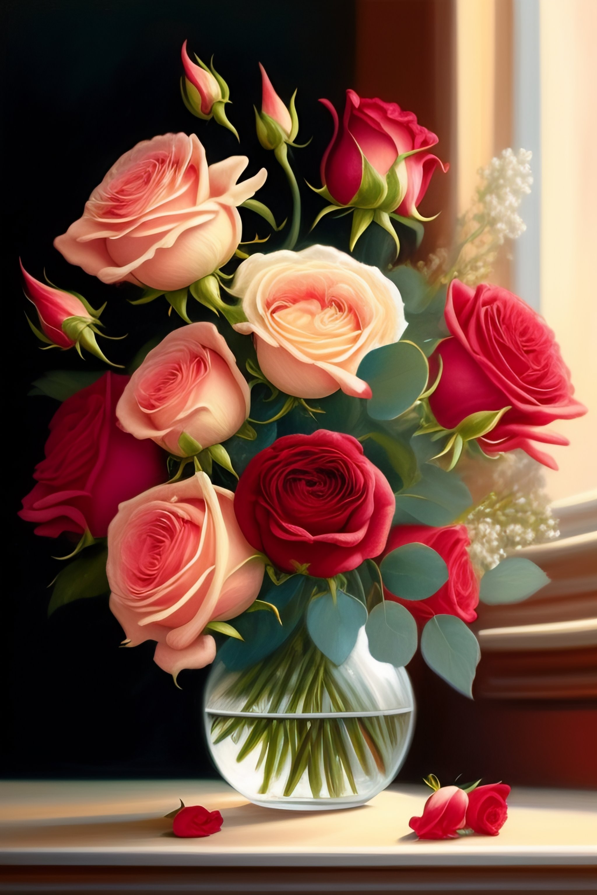 Lexica - Rose bouquet, beautiful, painting, wedding bouquet, many flowers