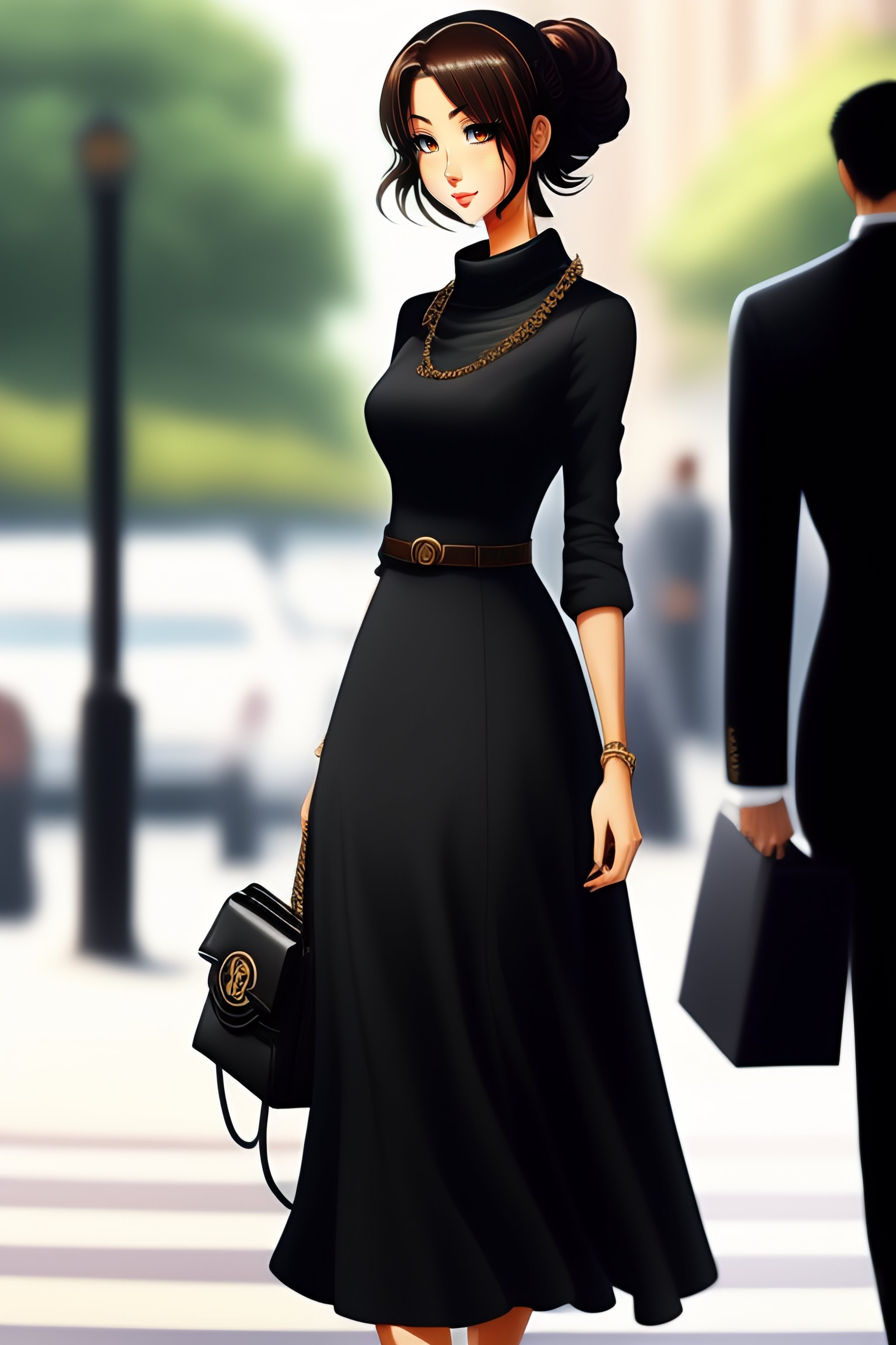 anime girl in a long black dress