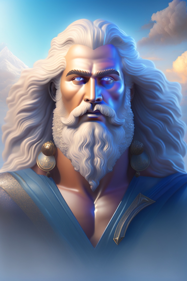 Lexica - Zeus god front portrait realistic, sky background