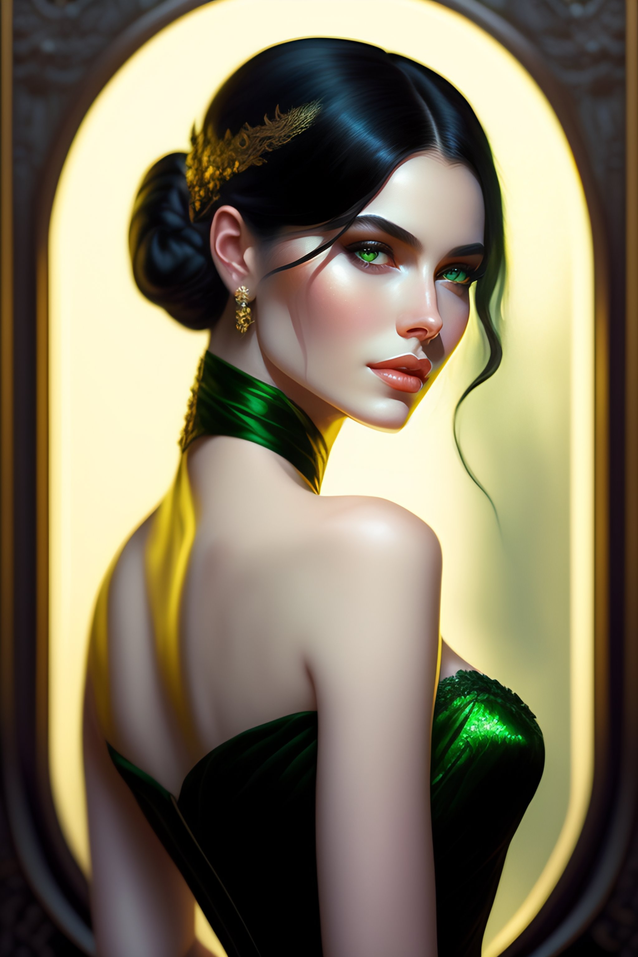 Lexica Black Hair Woman Pale Skin White Skin Green Eyes Through The Mirror Fantasy Magic 4969