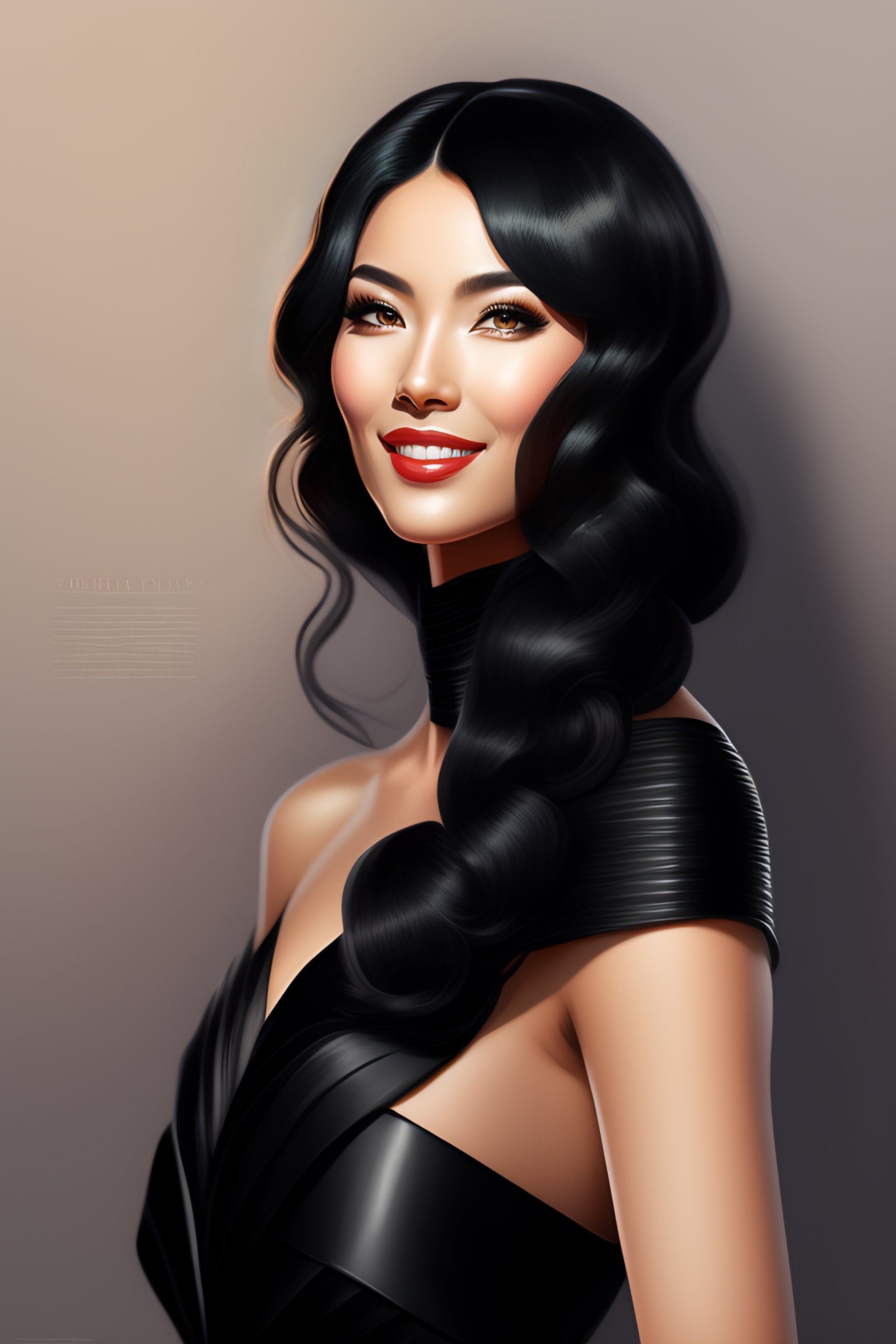 Lexica - A highly detailed illustration of black haired lady wearing ...