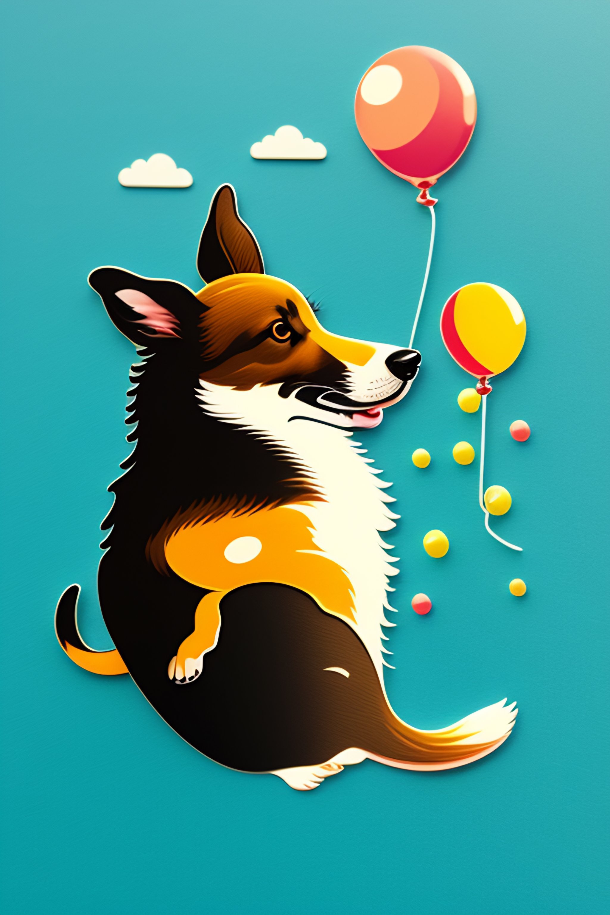 Lexica Die cut sticker, flying dog with ballons