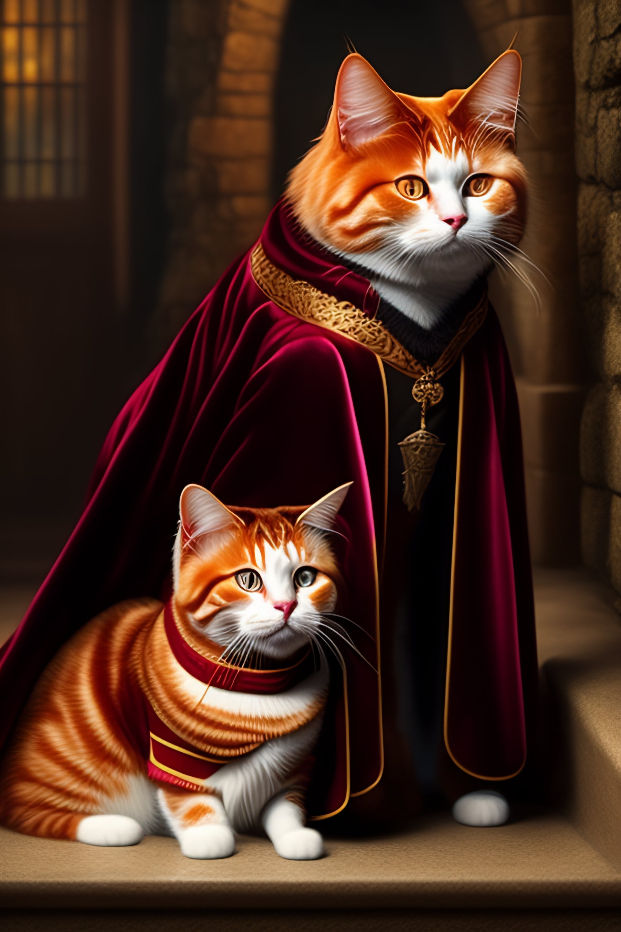 Lexica - Ginger cat with gryffindor robe and the cat is in hogwarts