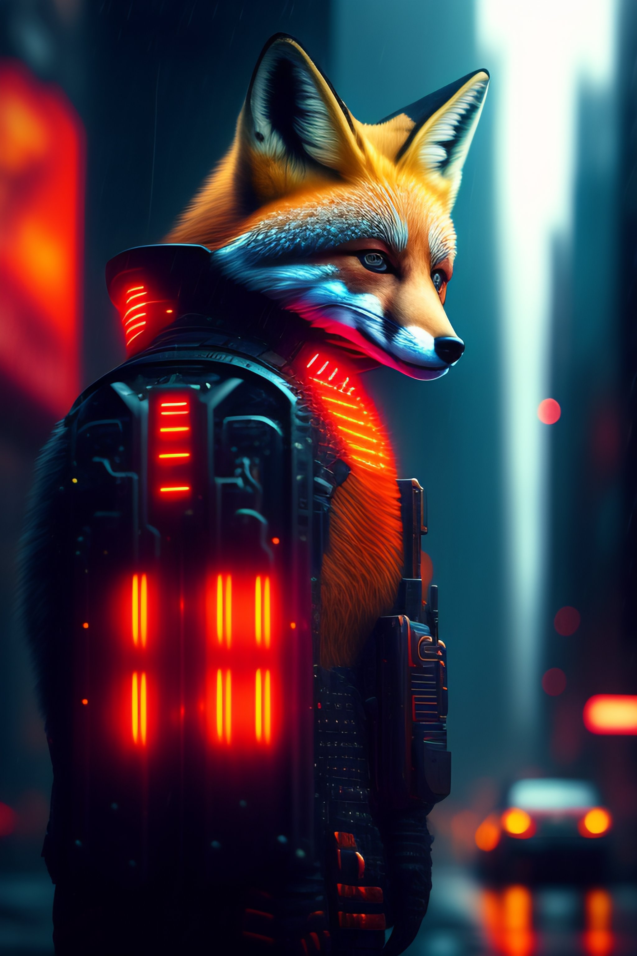 Lexica - Red fox Robot solder, Neon, Movie still, cyberpunk, photo ...