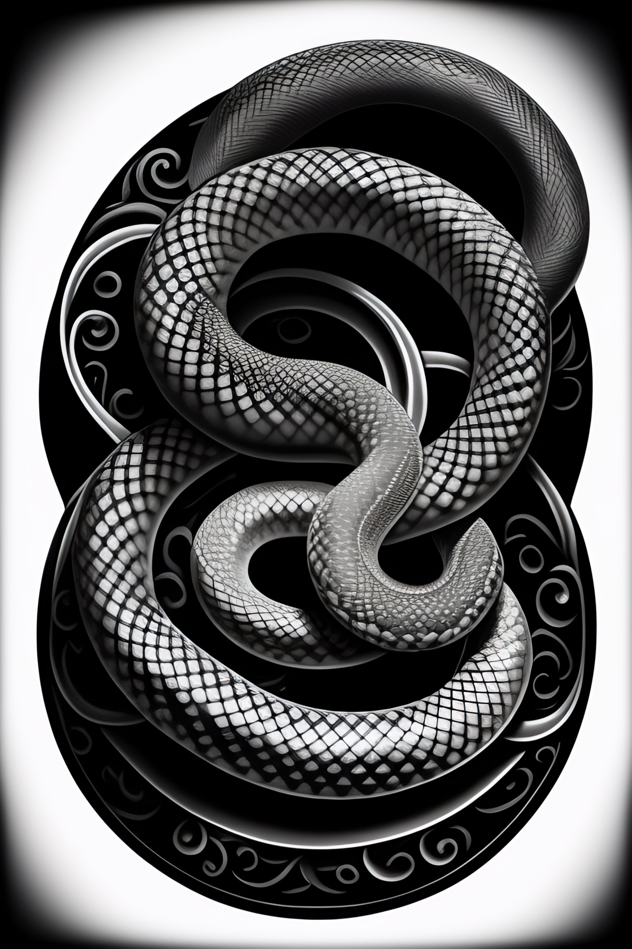 Lexica - Realistic snakes and lotos japanese tattoo style black and white