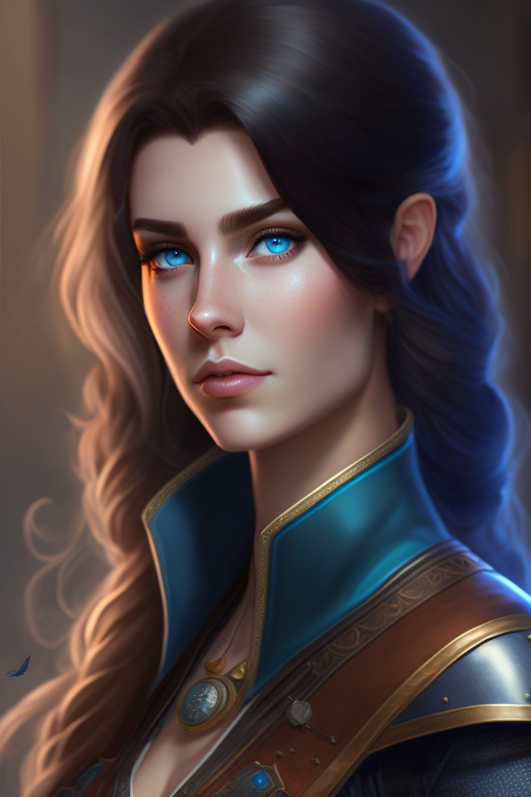 Lexica - White female half-elf black and ashen hair, blue eyes ...