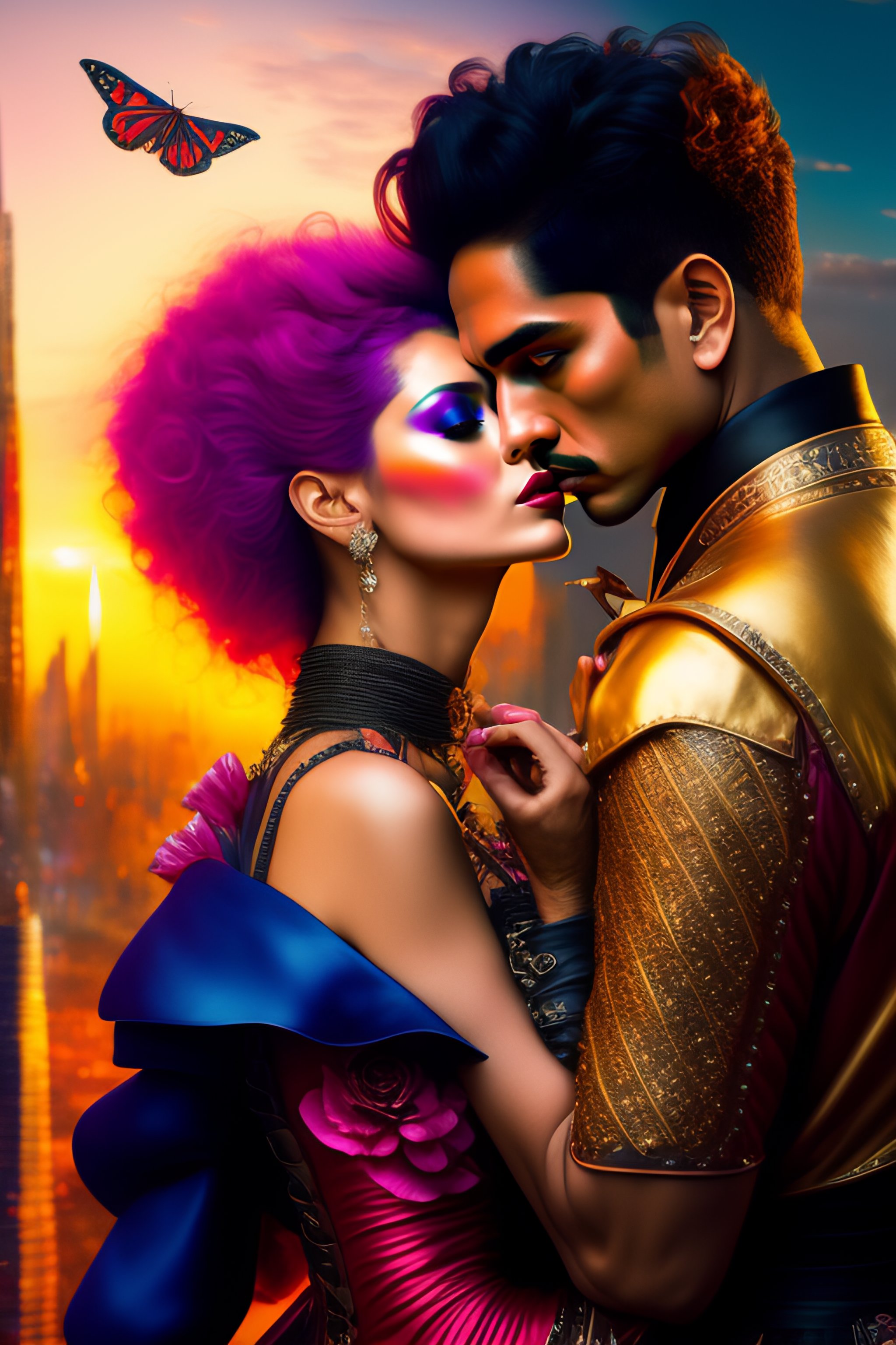 Lexica - Painting of a punk girl and elegant man falling in love ...