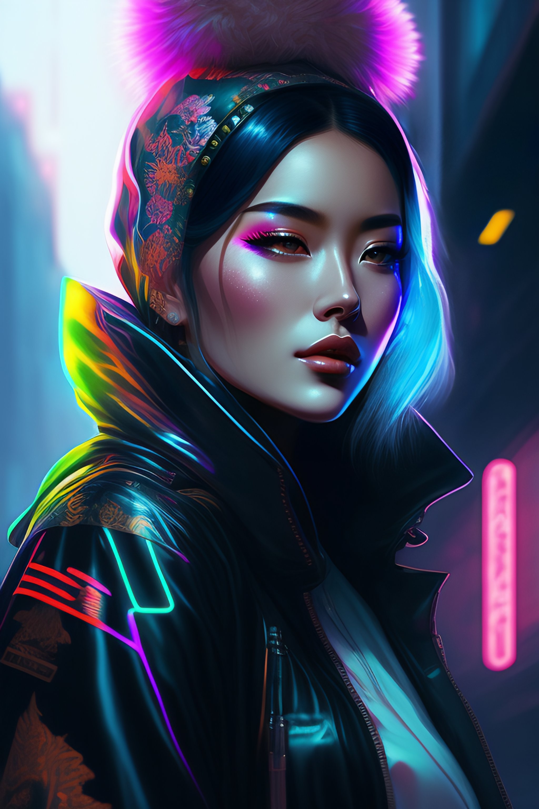 Cyberpunk-style girl with beautiful neon colors - Stock Illustration  [99174420] - PIXTA