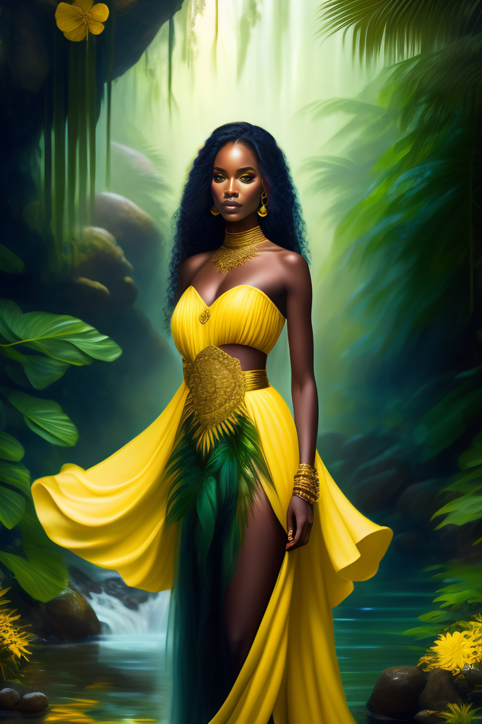 Lexica - Beautiful black oxum princess wearing yellow color dress and ...