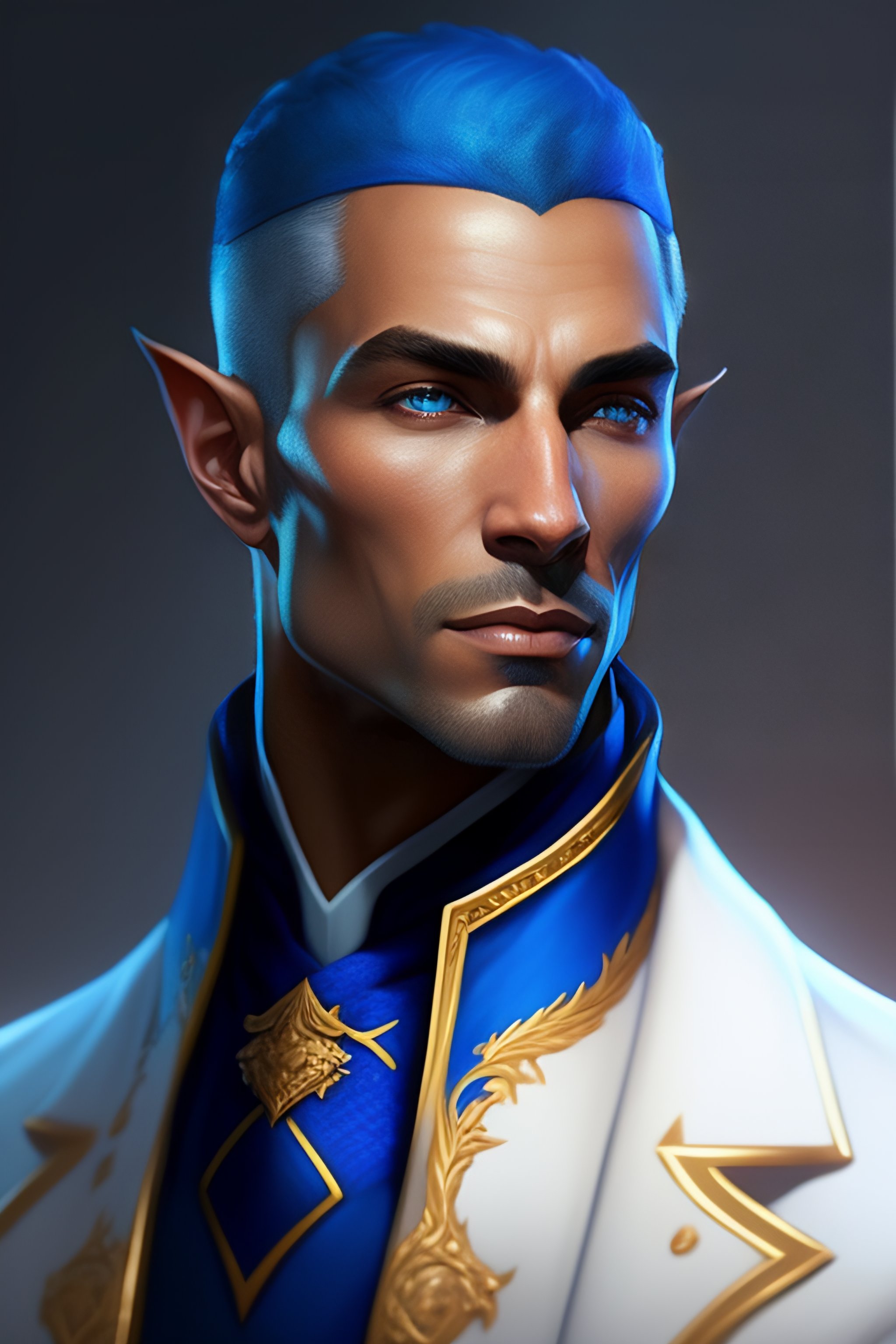 Lexica - Male Elf, blue scaled skin wearing aged suit, from d&d by greg ...