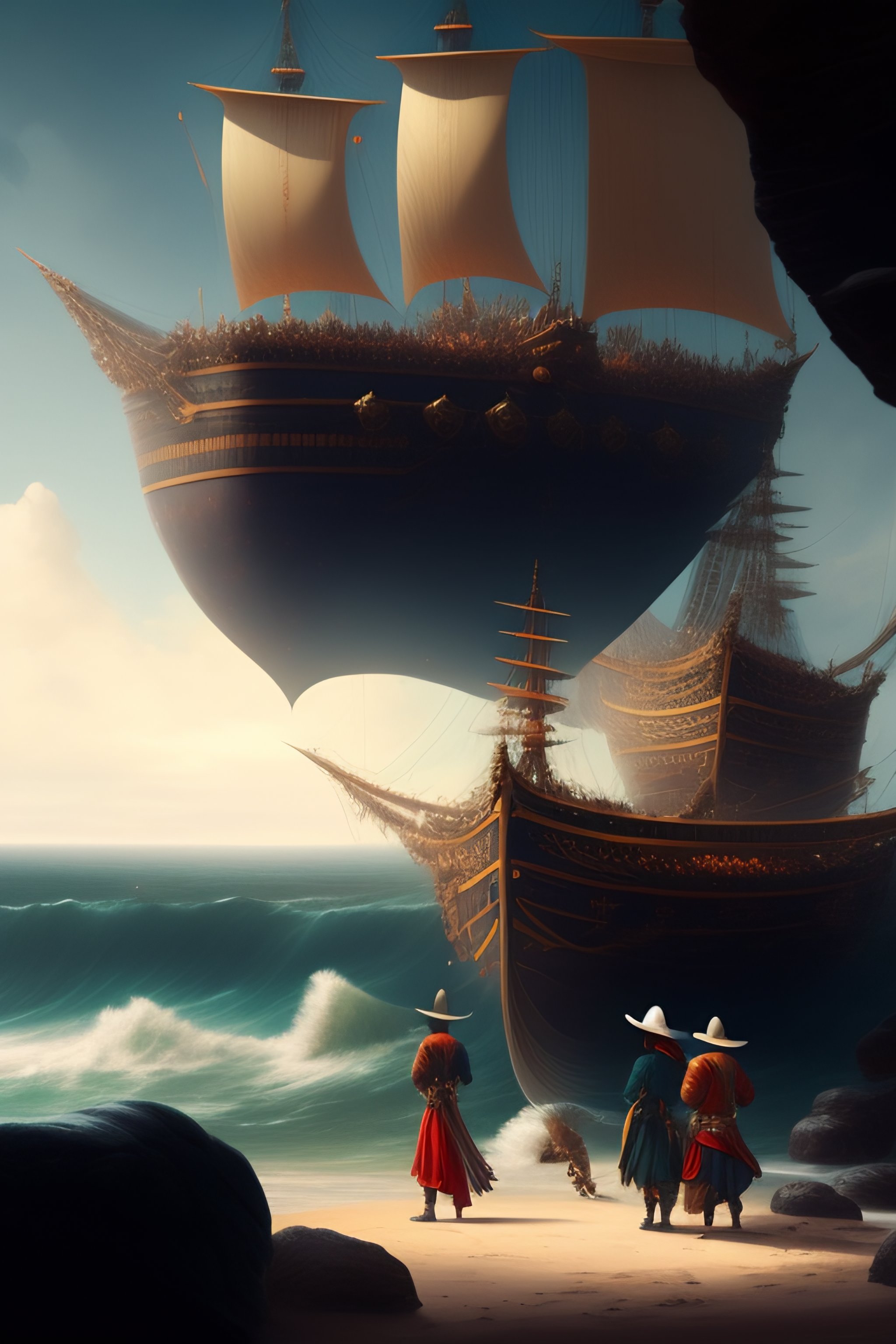 Lexica - Pirates on their galleon in swashbucking clothes