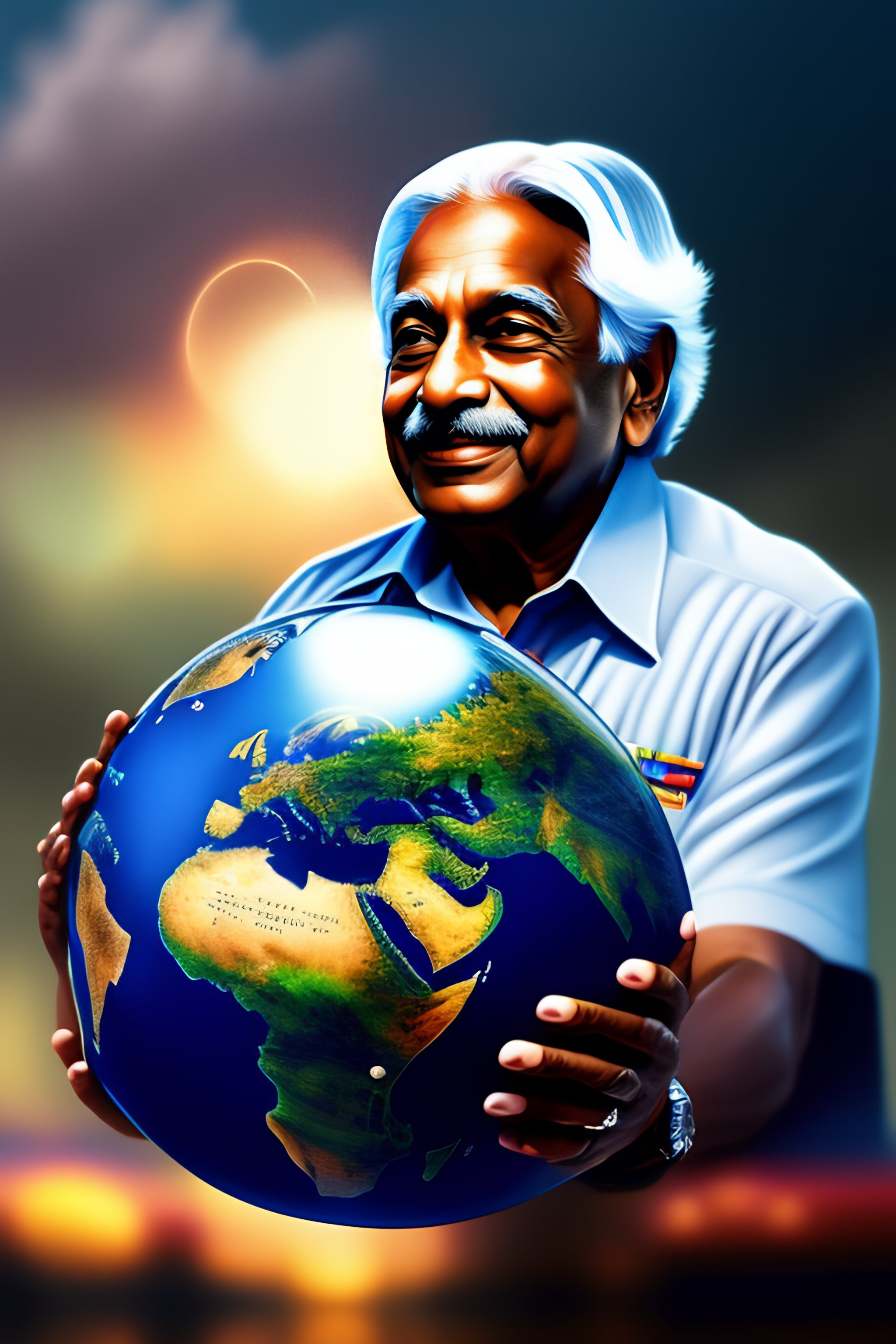 Lexica - APJ Abdul Kalam holding a globe illustration, well detailed ...