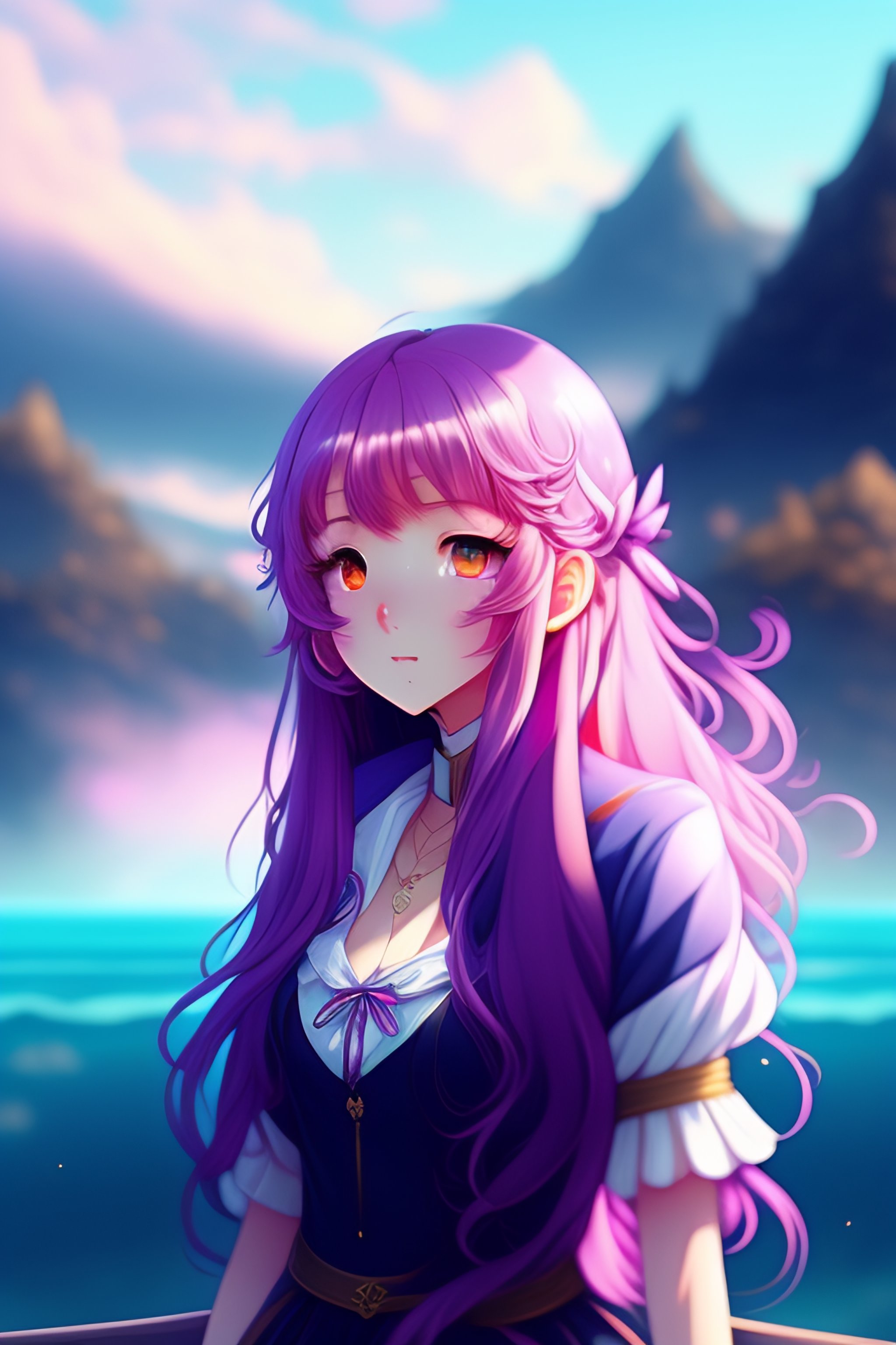 Lexica - Girl, yang, pink eyes, fantasy, long hair, hair blue, 2jigen ...