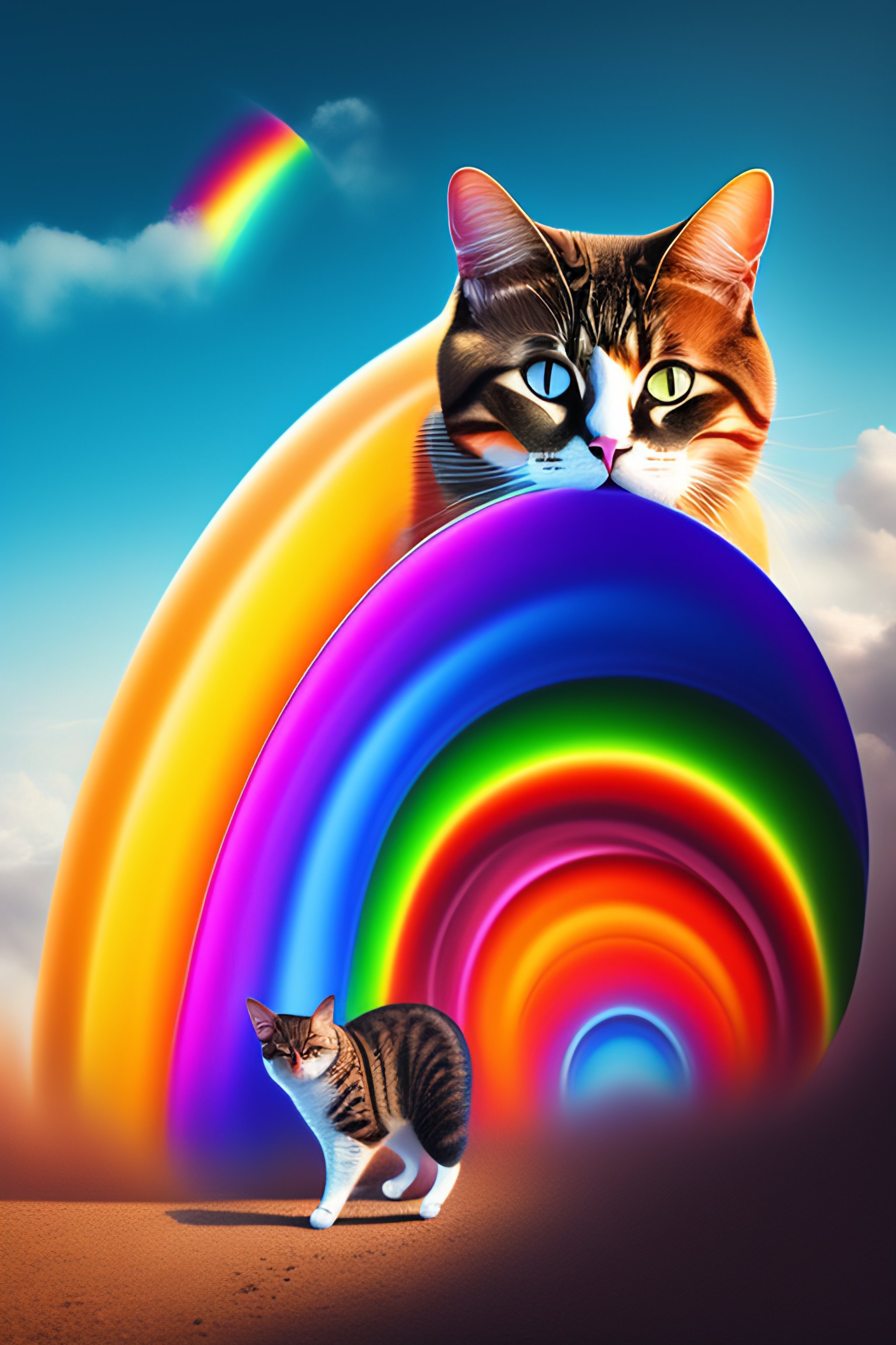 Lexica A cat eats a rainbow