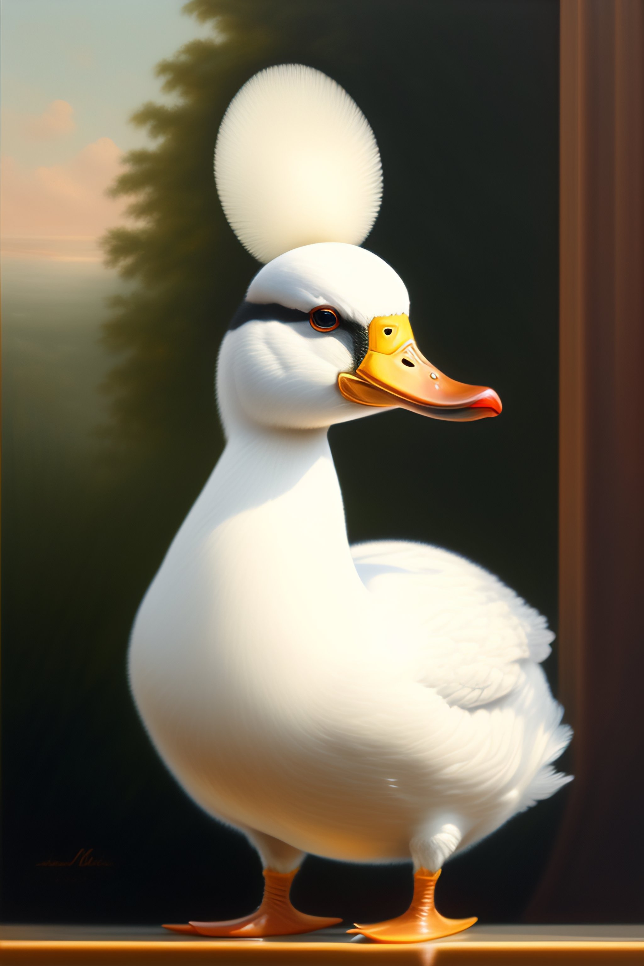 Lexica Oil painting of a duck white with a crown cartoon