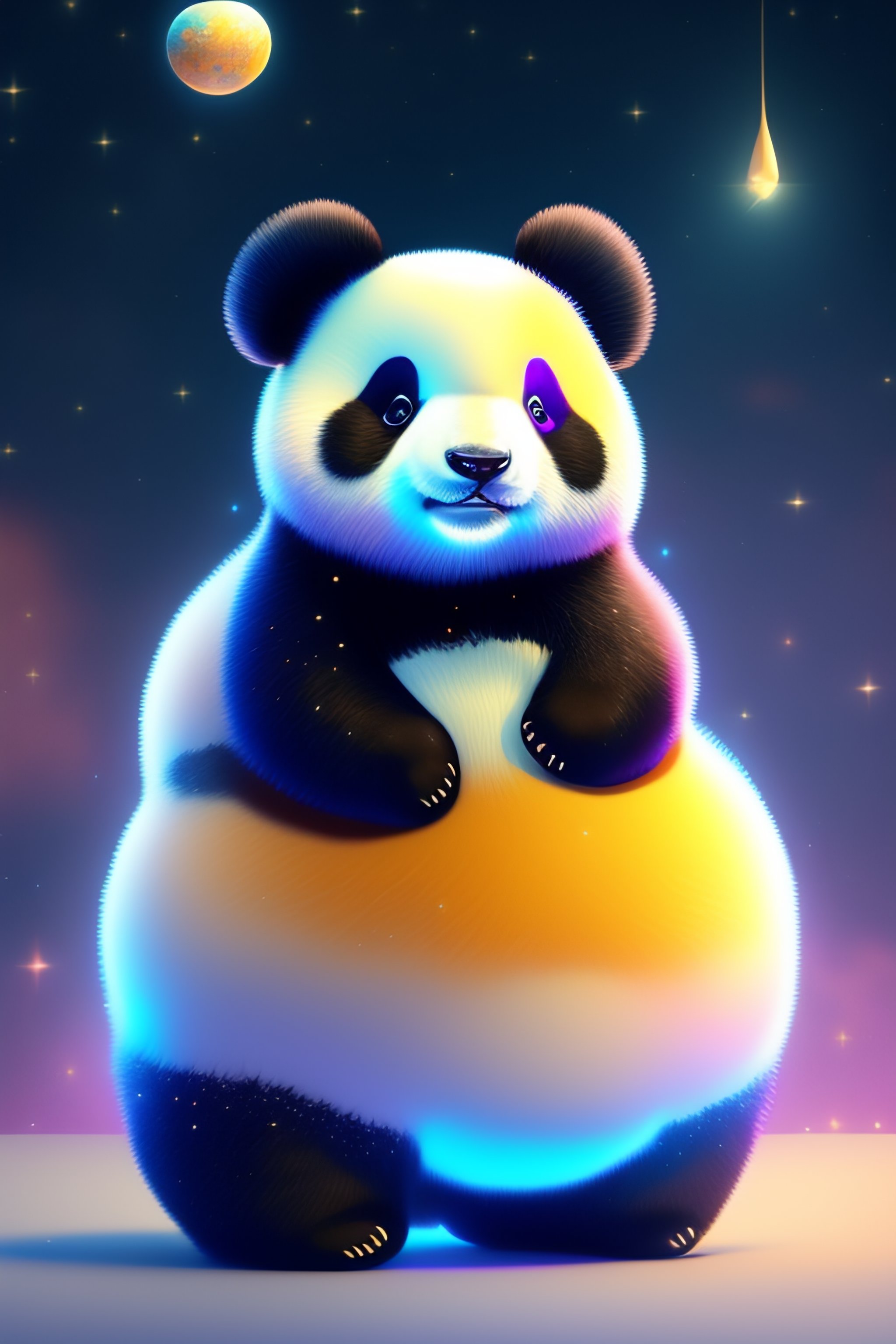 Lexica - CUTE AND ADORABLE CARTOON FLUFFY PANDA, SPACE, FANTASY, BLUE ...