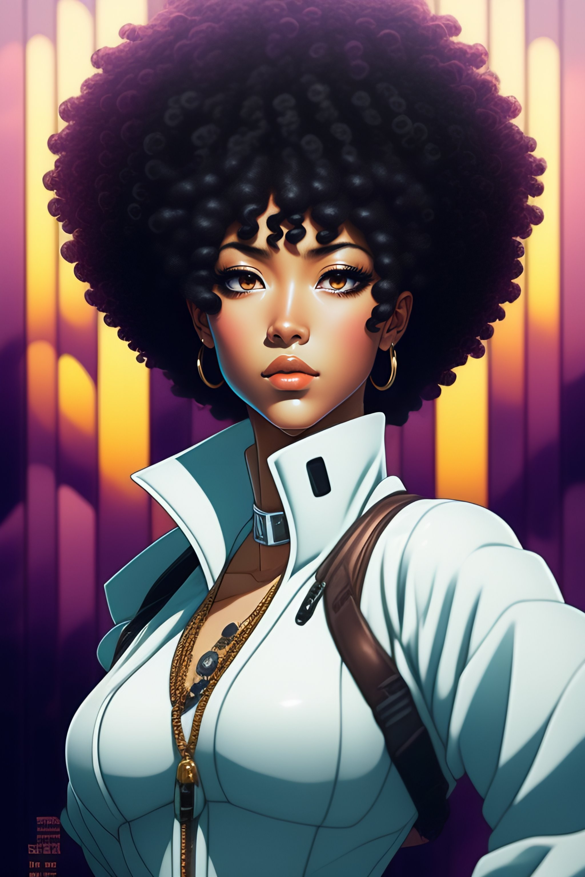 Lexica - Mixed race architect with big curly hair, 90s anime style by ...