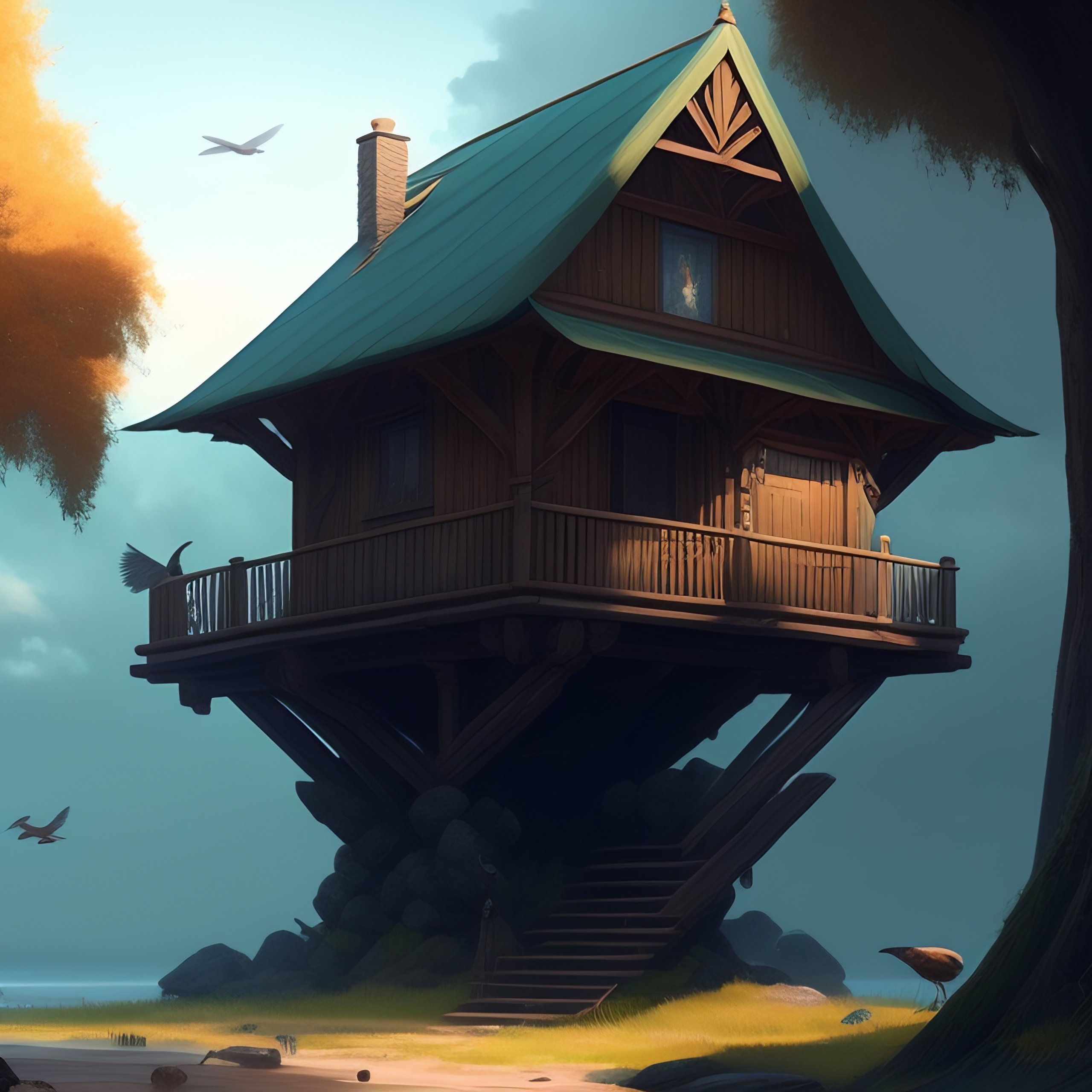 Lexica - Hut over two giant legs of bird, greg rutkowski, zabrocki ...