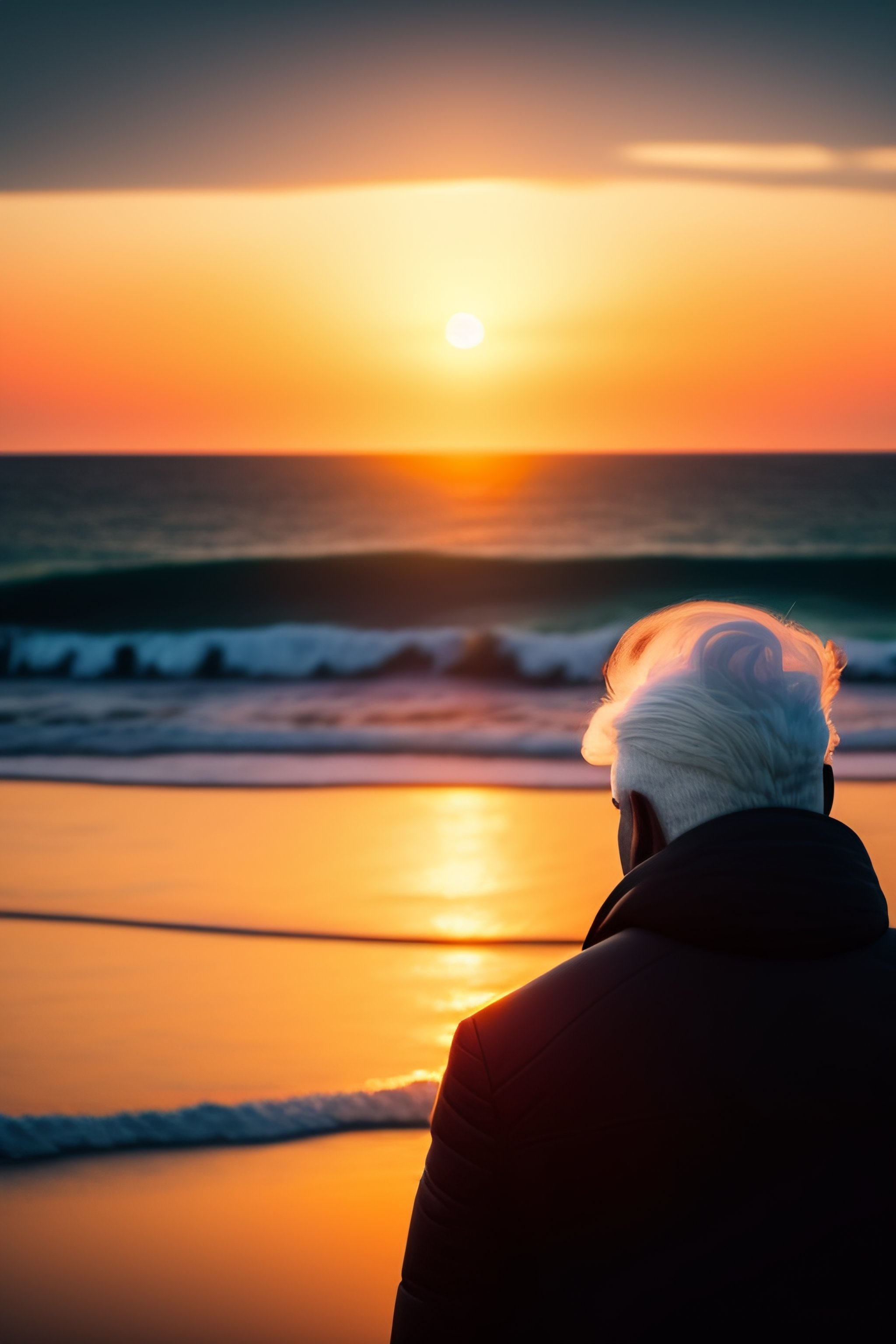 lexica-a-guy-with-white-hair-looking-to-the-sea-on-a-sunset