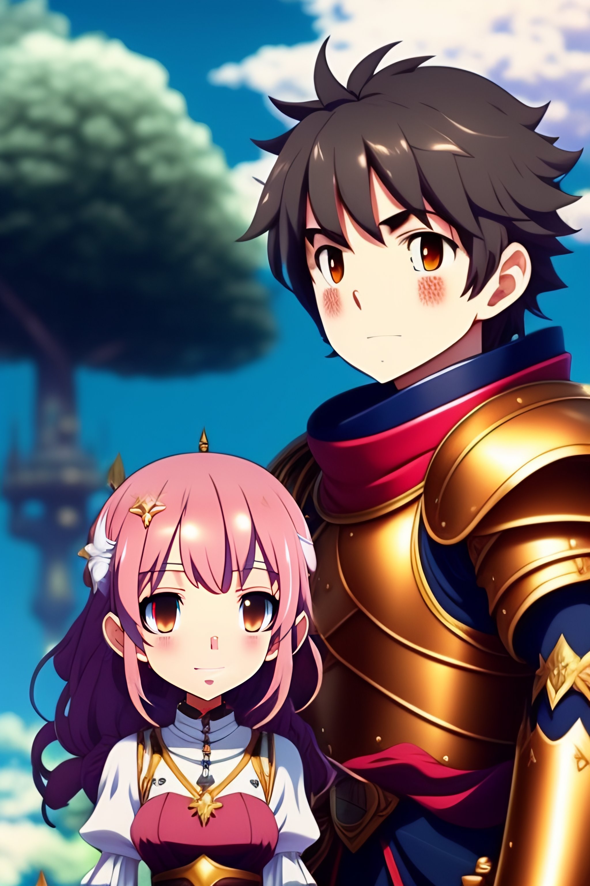 Lexica - The little knight and giant princess, 2d anime style