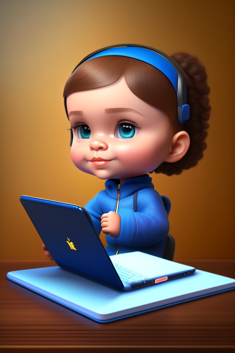 Lexica - Little cartoon character on the table with a laptop, hyper ...