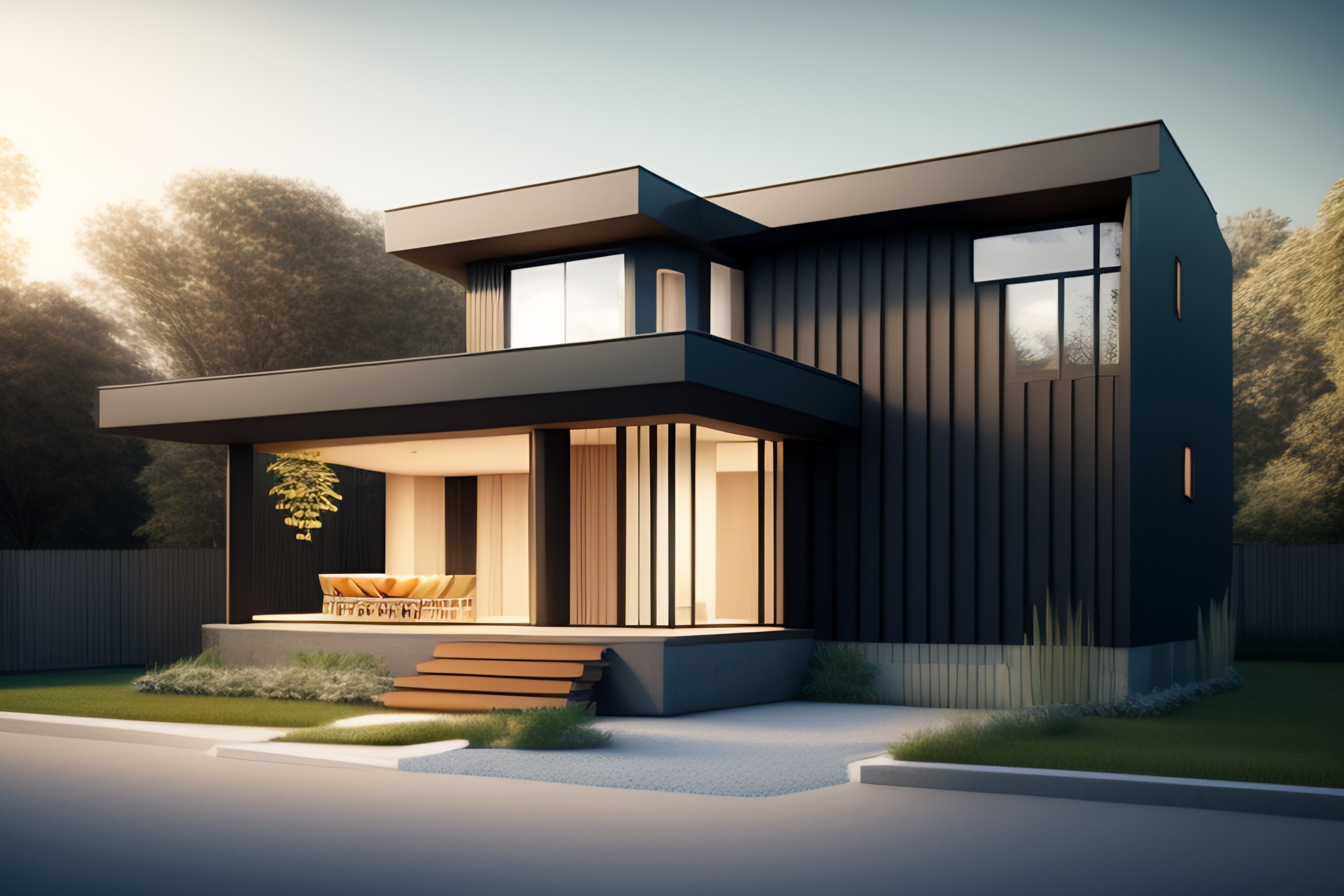 Lexica - Architectural render photo of a Modern and little house cat