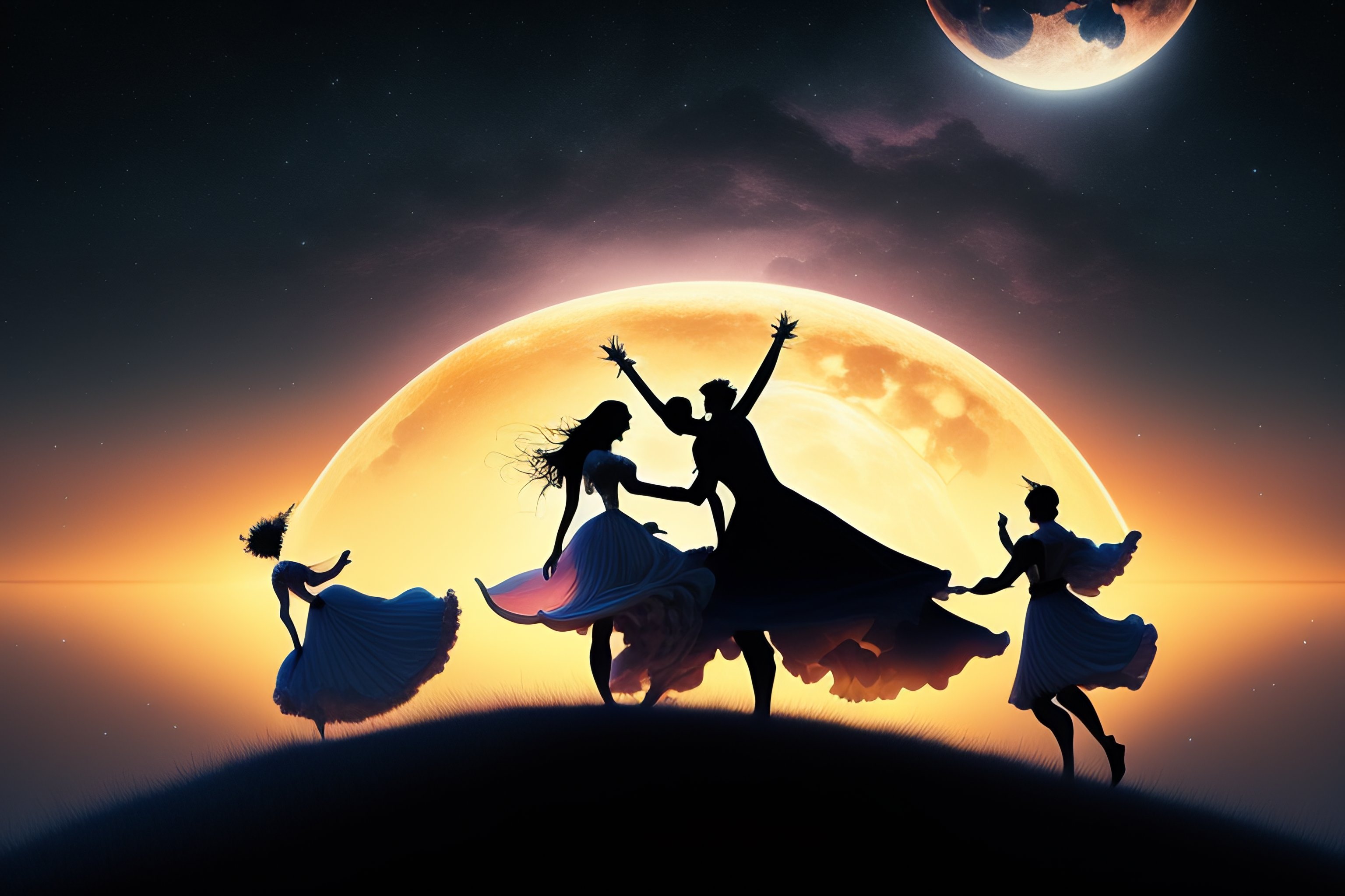 Lexica - People dancing under the moon, fantasy style,