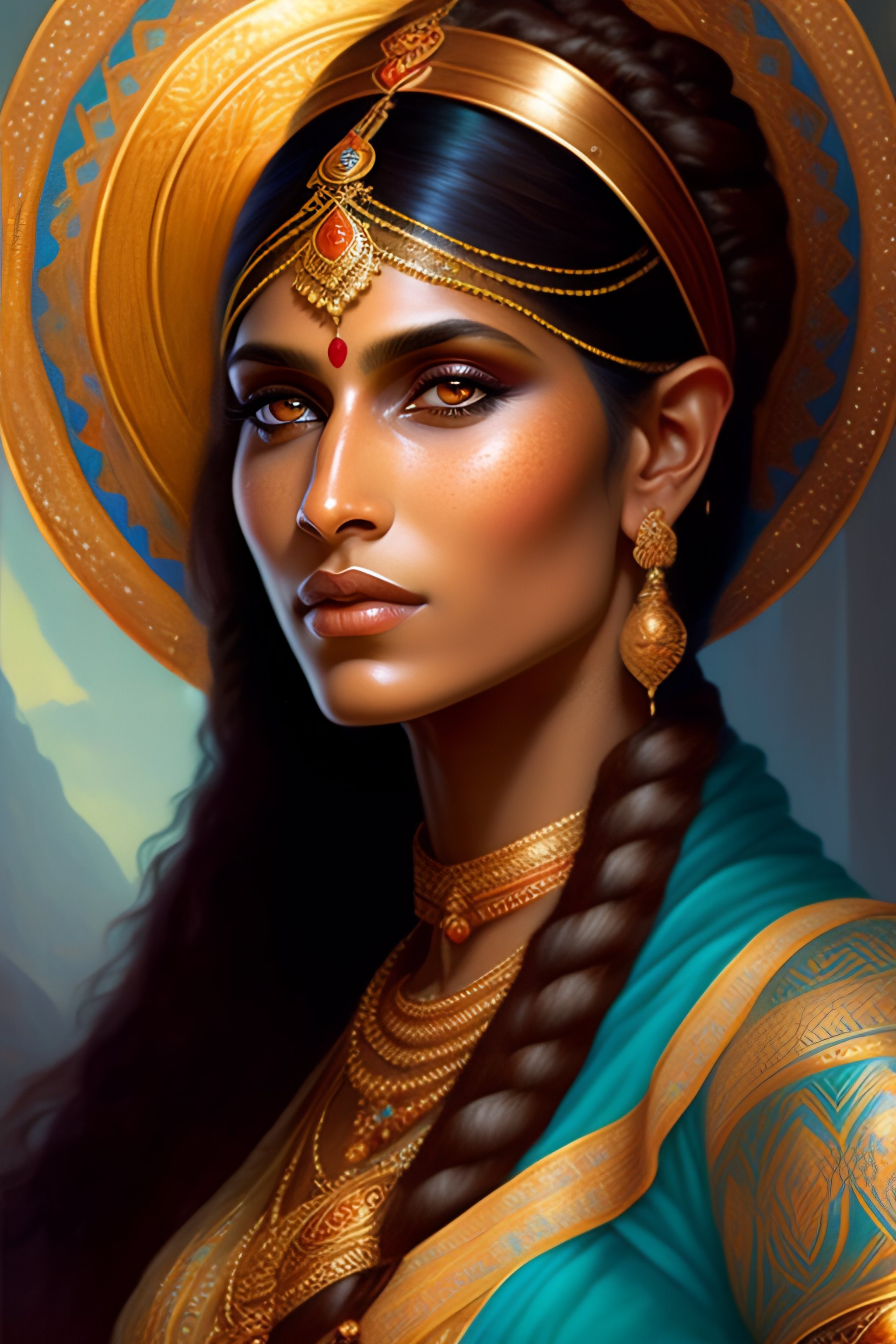 Lexica - Portrait of a desi woman as an elf with dark brown skin, pale ...