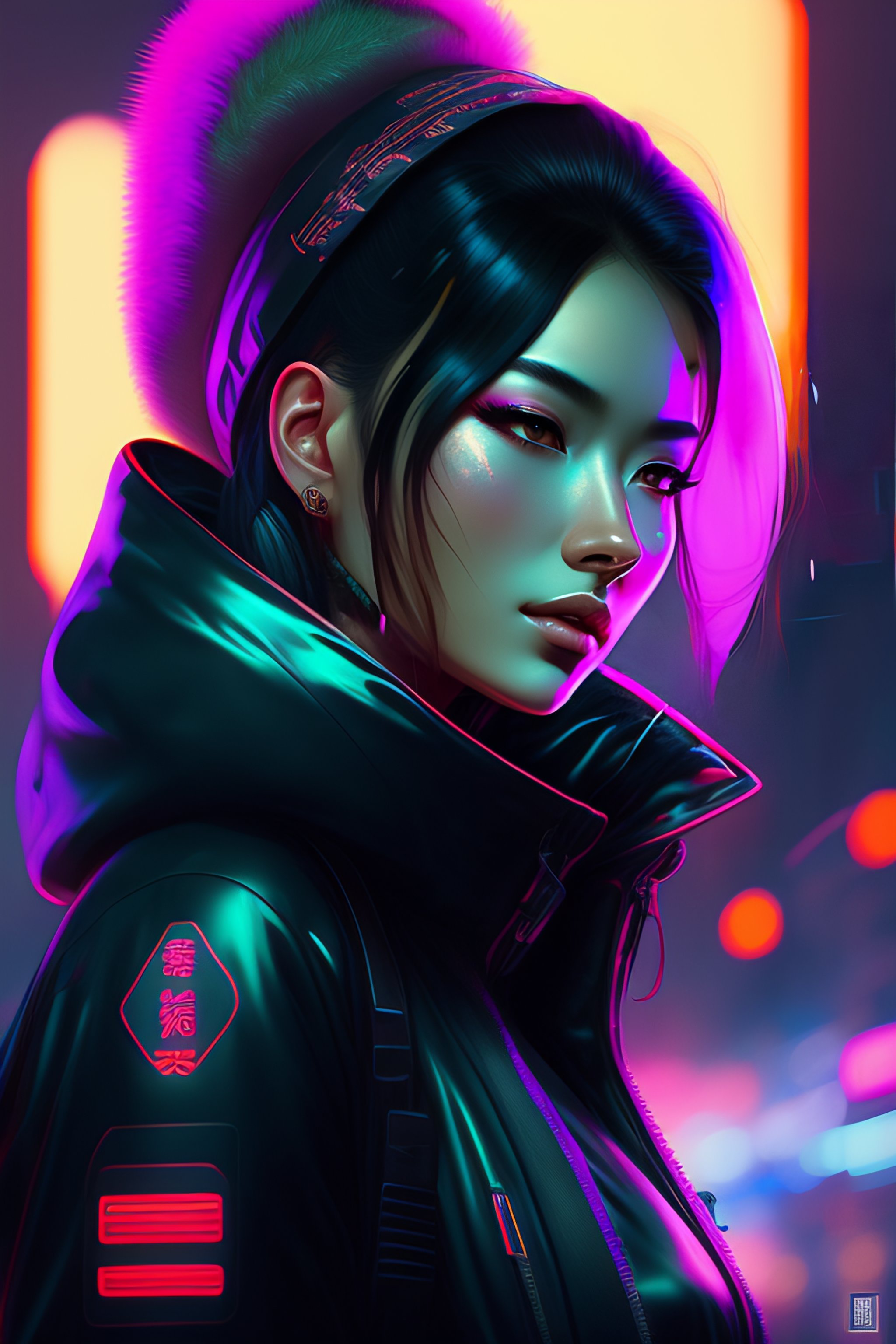 Cyberpunk-style girl with beautiful neon colors - Stock