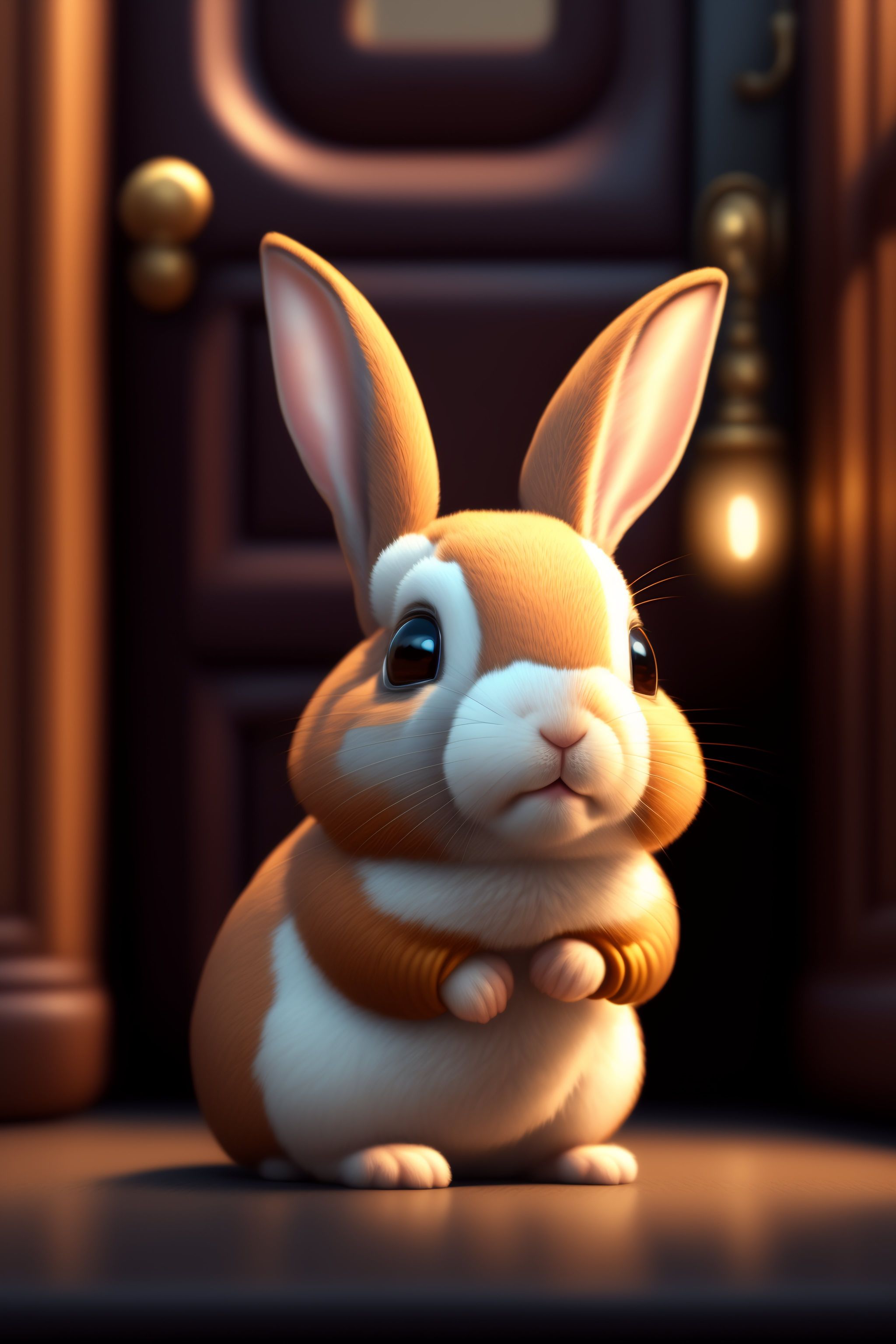 Lexica - Cute small rabbit smiling in front of theater door ,unreal ...