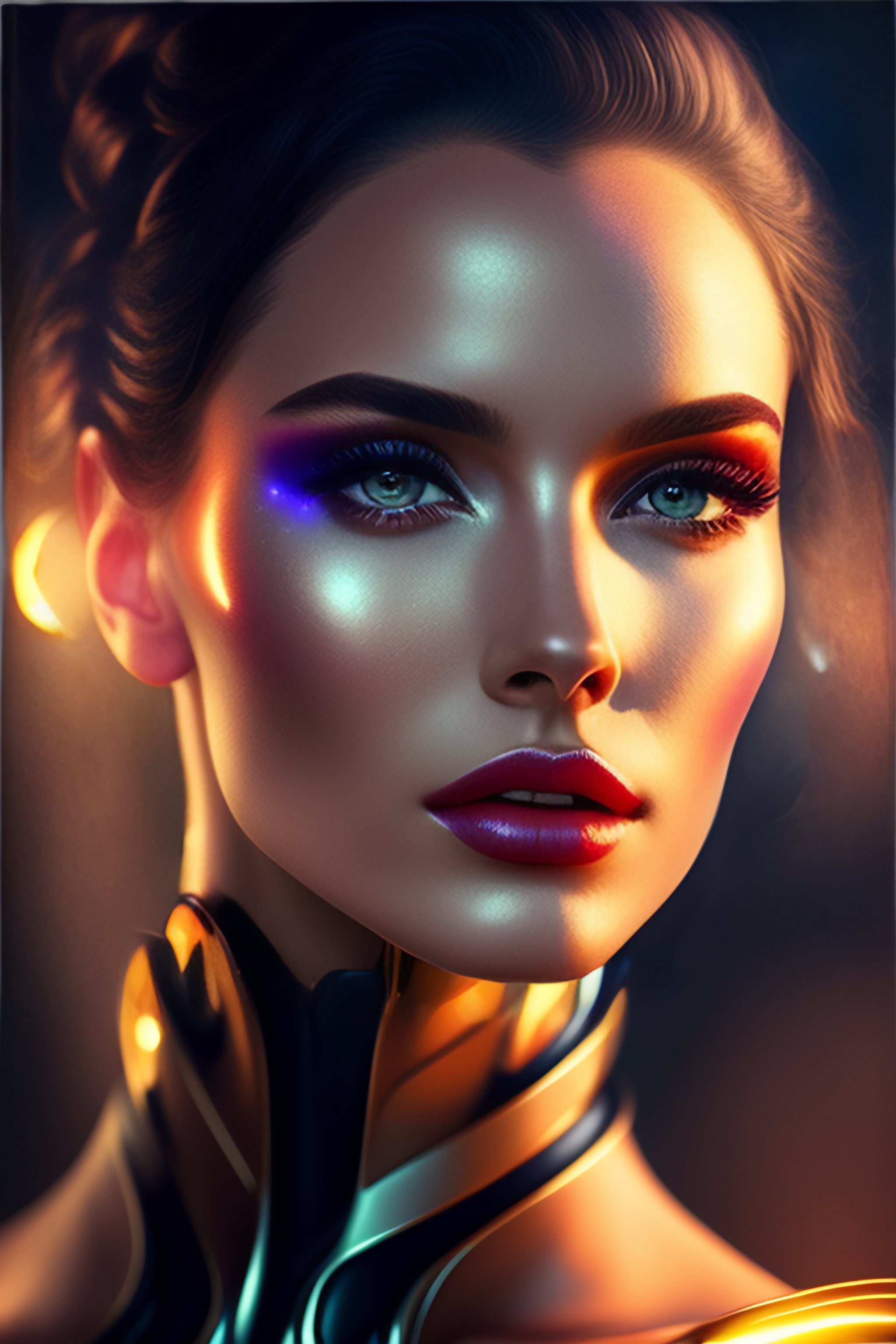 Lexica - Beautiful robot woman , transluscent skin , glowing eyes , big ...