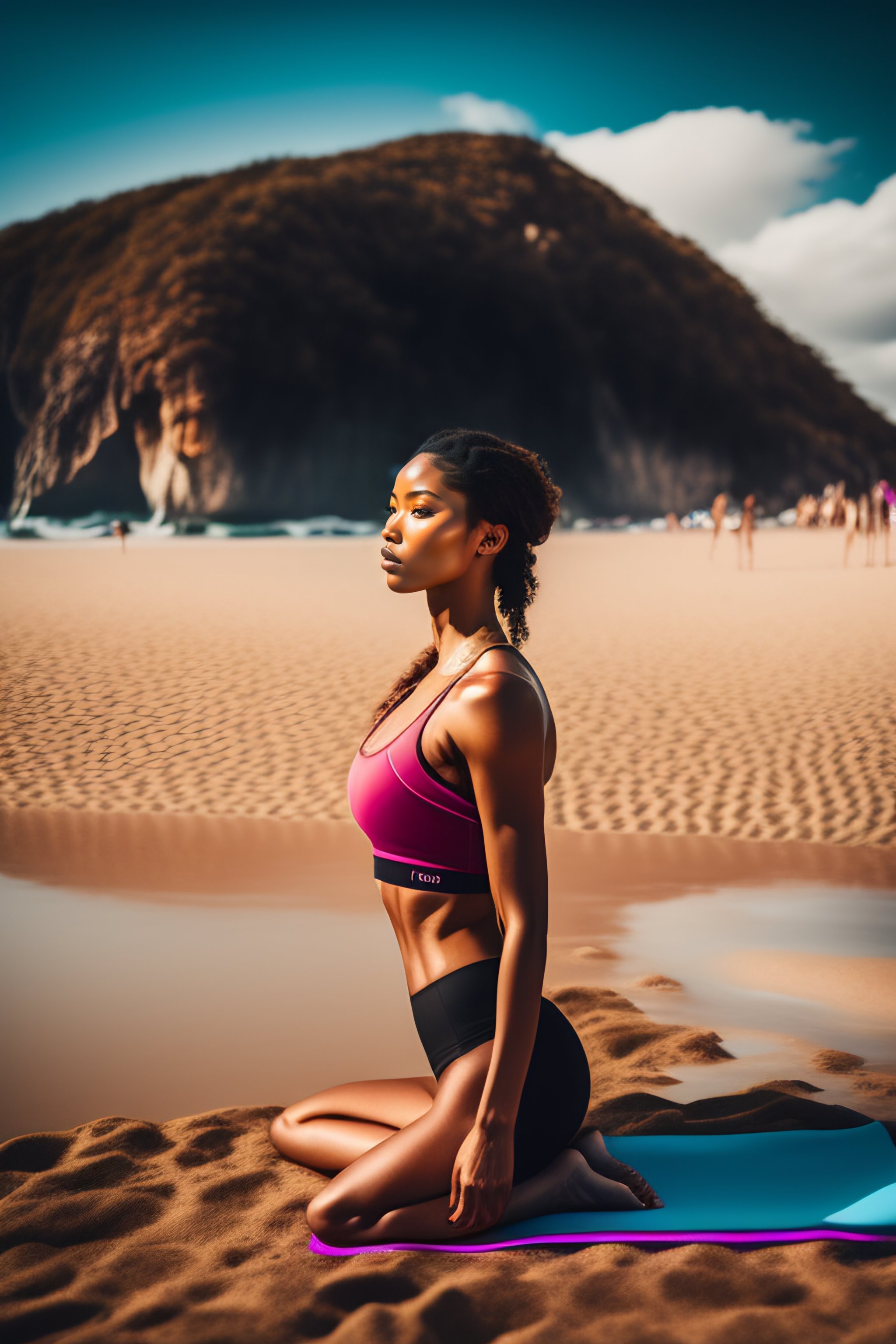 Lexica - Female, yoga pose, at the beach, ultra hd! realistic